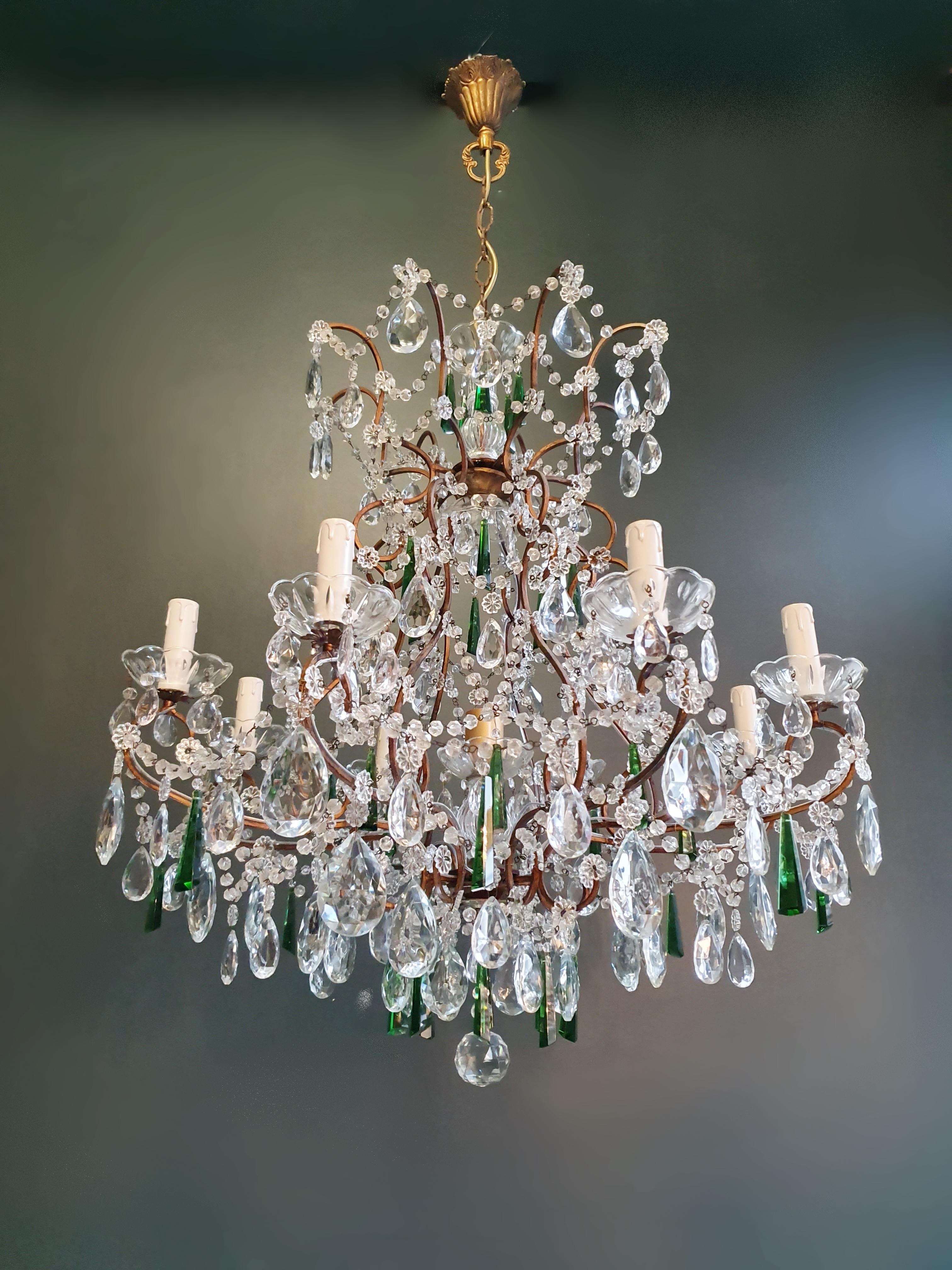 Beaded Green Crystal Chandelier Antique Ceiling Lamp Lustre Art Nouveau 3