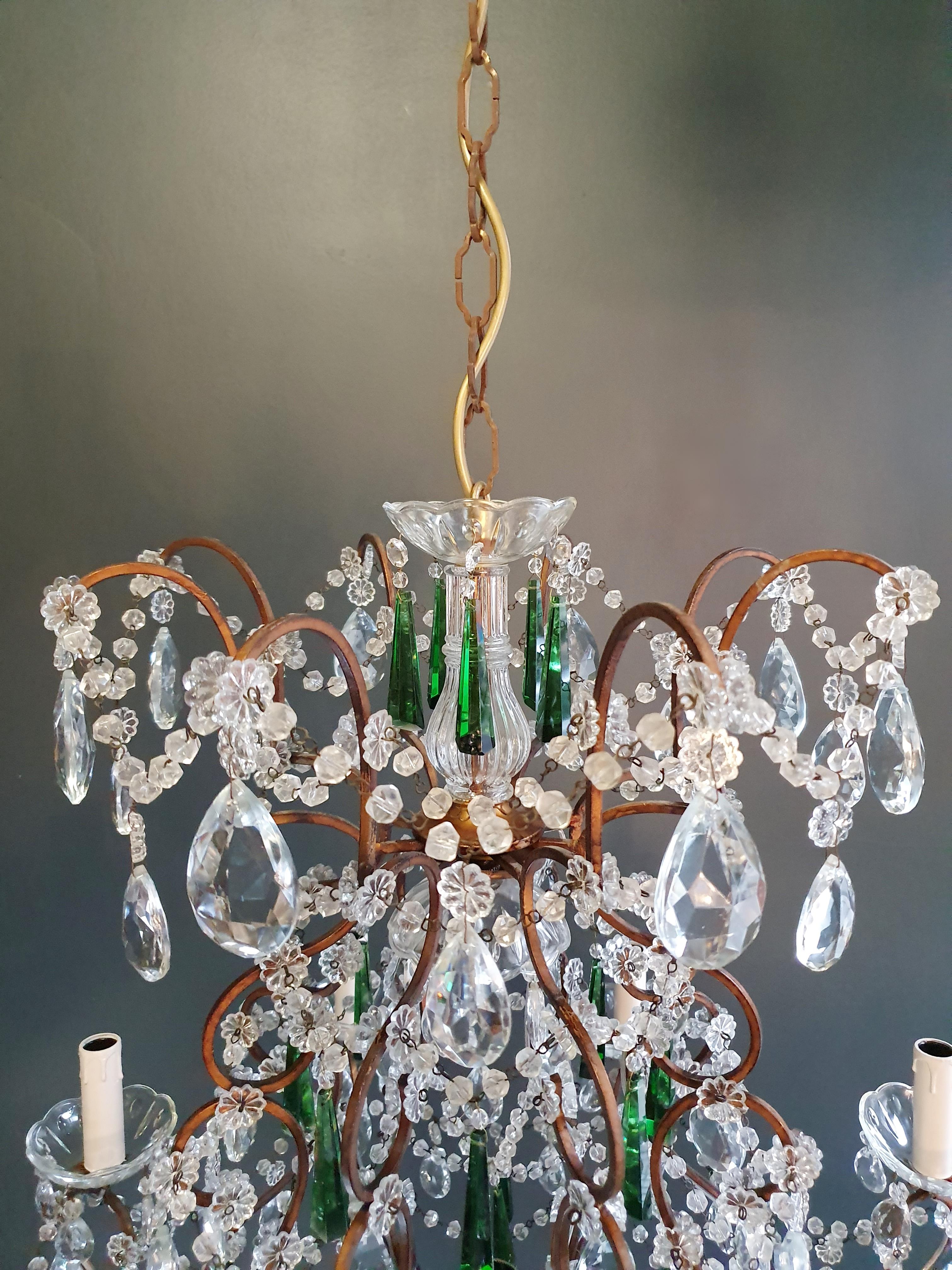 Beaded Green Crystal Chandelier Antique Ceiling Lamp Lustre Art Nouveau 4