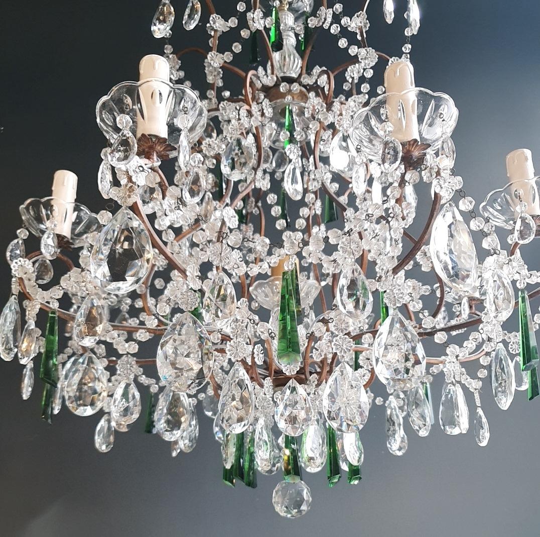 Beaded Green Crystal Chandelier Antique Ceiling Lamp Lustre Art Nouveau 5