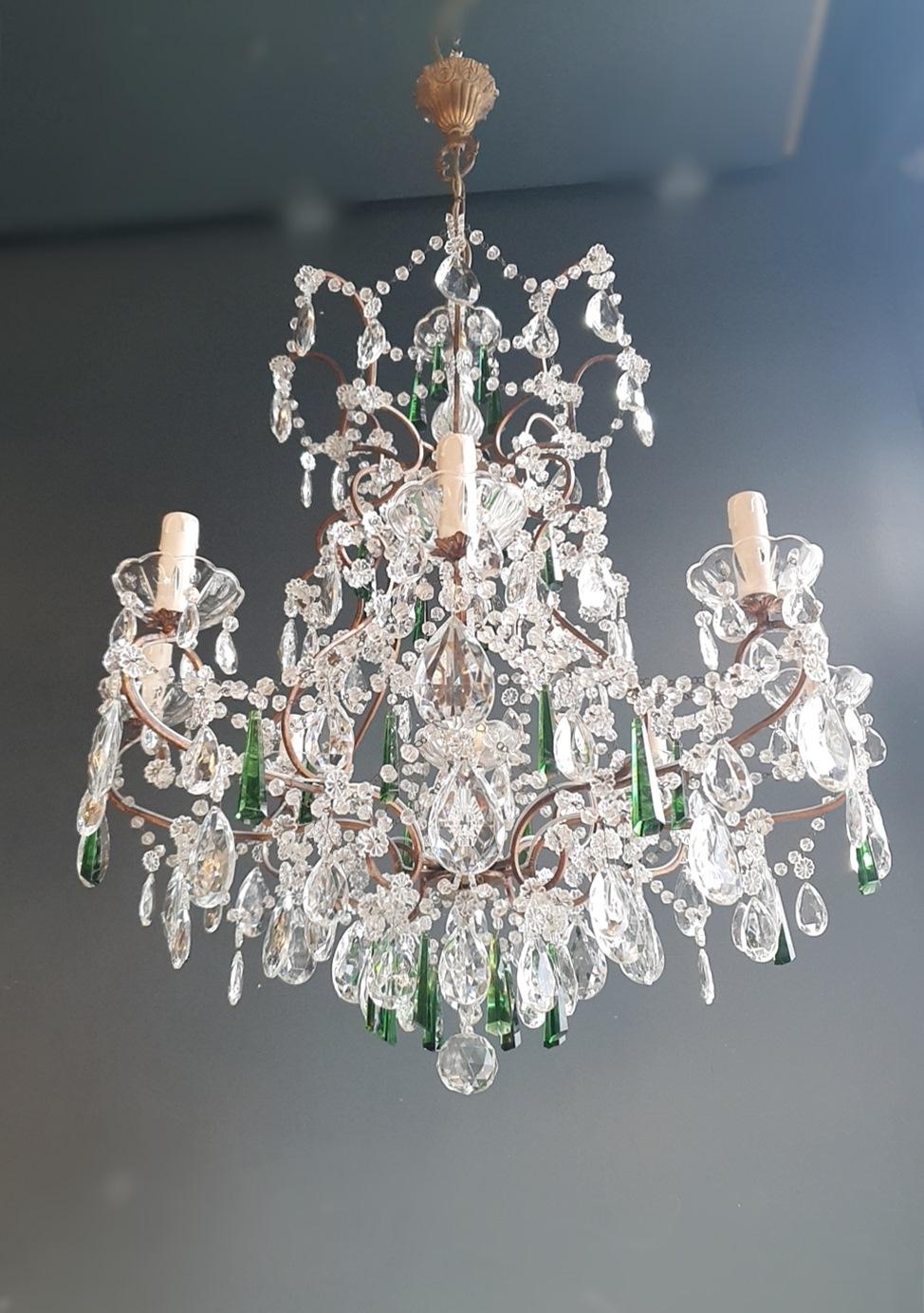 Beaded Green Crystal Chandelier Antique Ceiling Lamp Lustre Art Nouveau 6