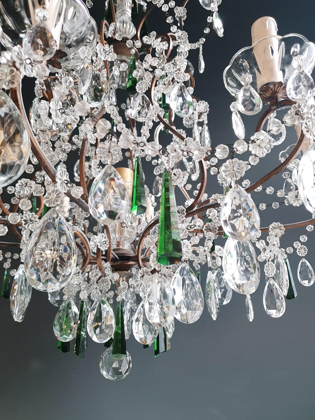 Beaded Green Crystal Chandelier Antique Ceiling Lamp Lustre Art Nouveau 7