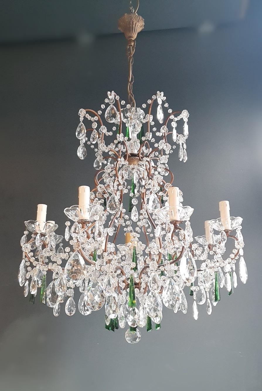 Beaded Green Crystal Chandelier Antique Ceiling Lamp Lustre Art Nouveau 8