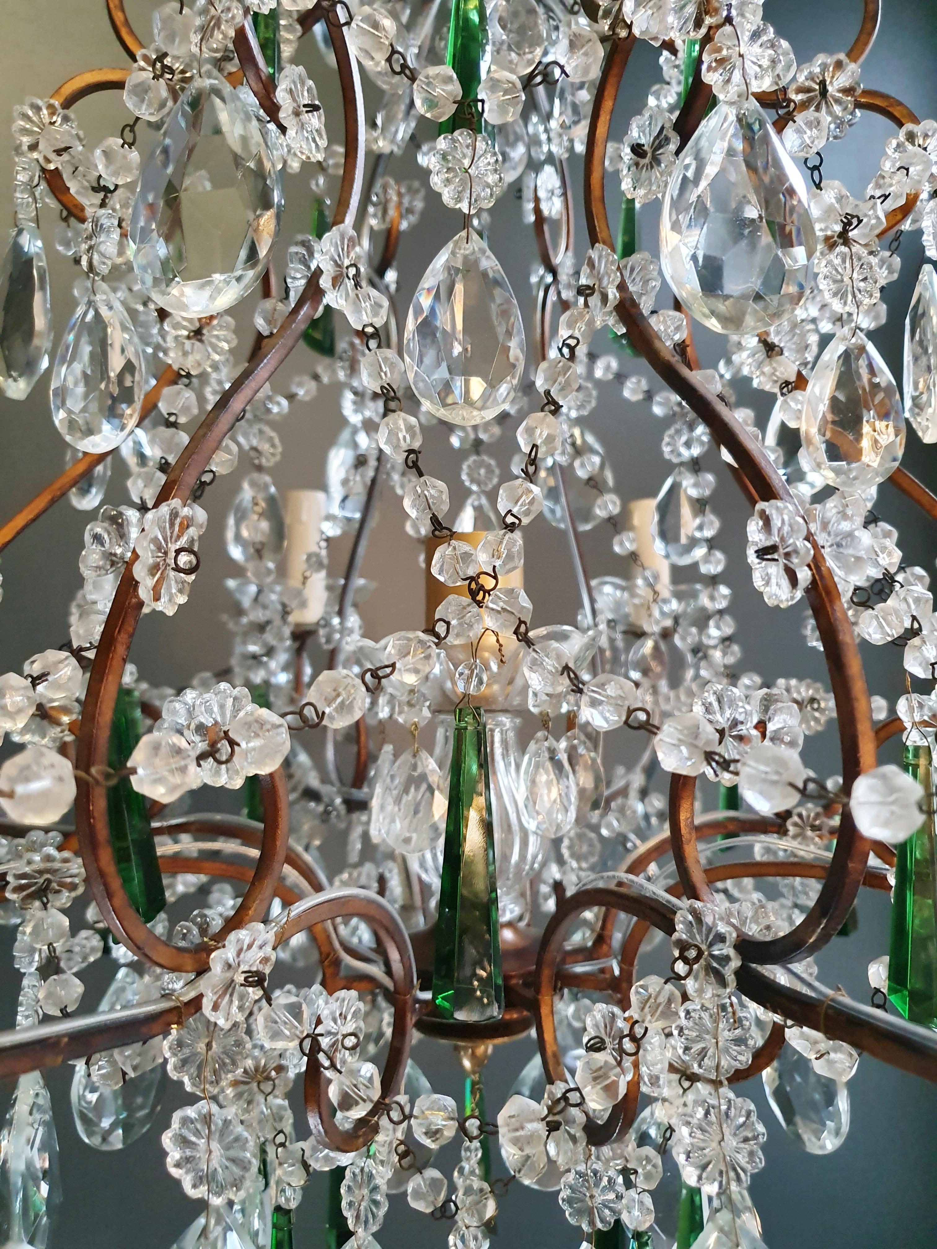Glass Beaded Green Crystal Chandelier Antique Ceiling Lamp Lustre Art Nouveau