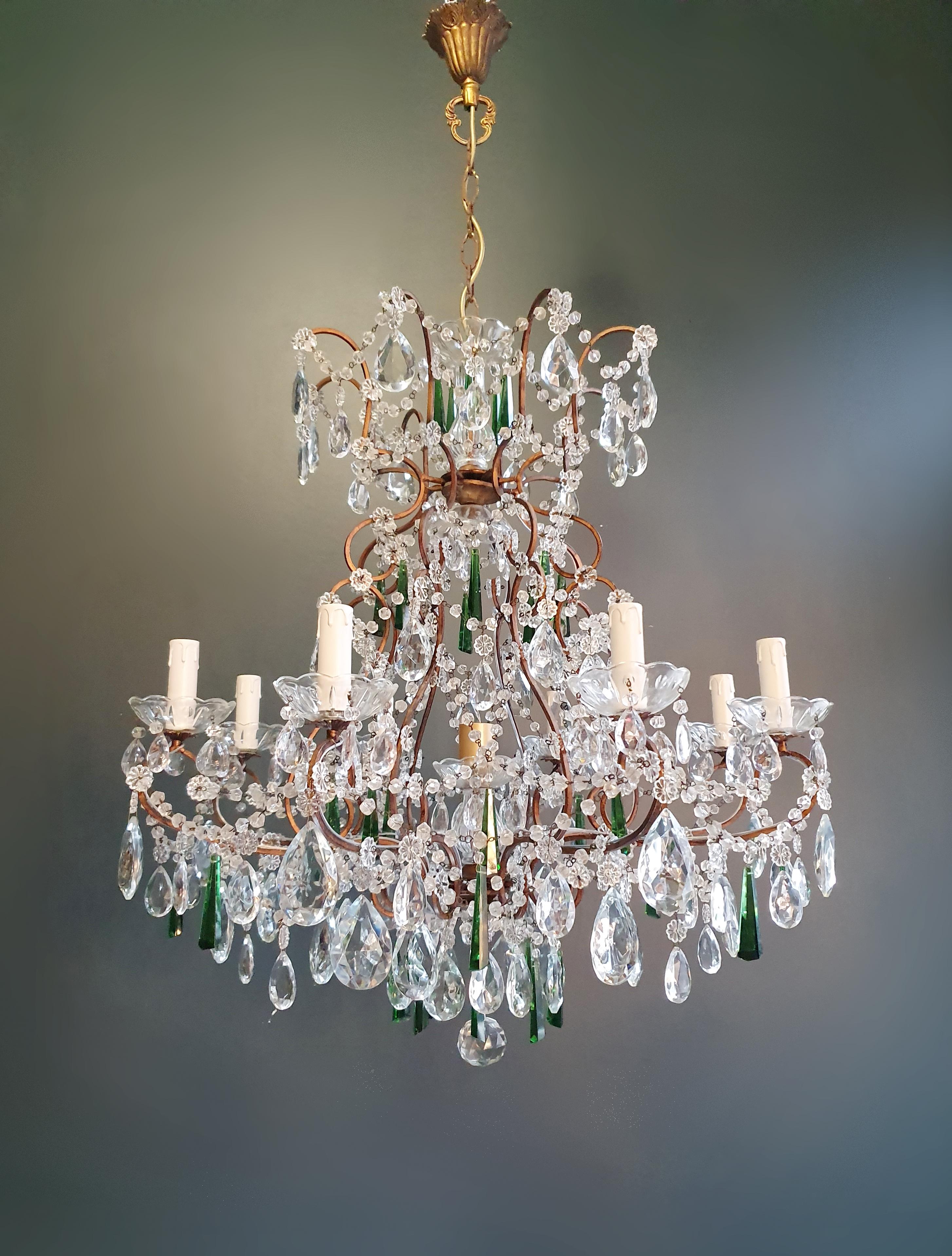 Beaded Green Crystal Chandelier Antique Ceiling Lamp Lustre Art Nouveau 1