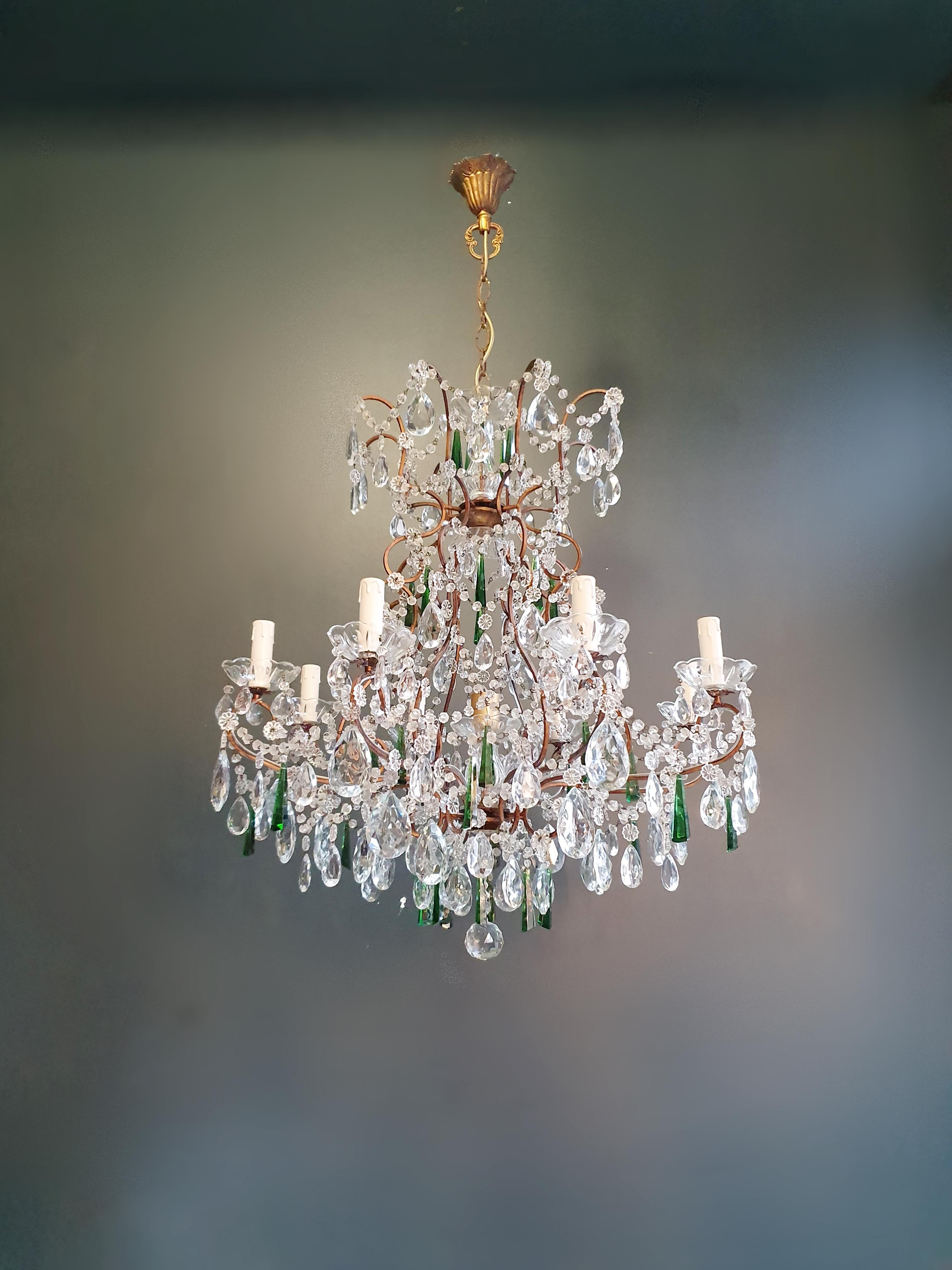 Beaded Green Crystal Chandelier Antique Ceiling Lamp Lustre Art Nouveau 2
