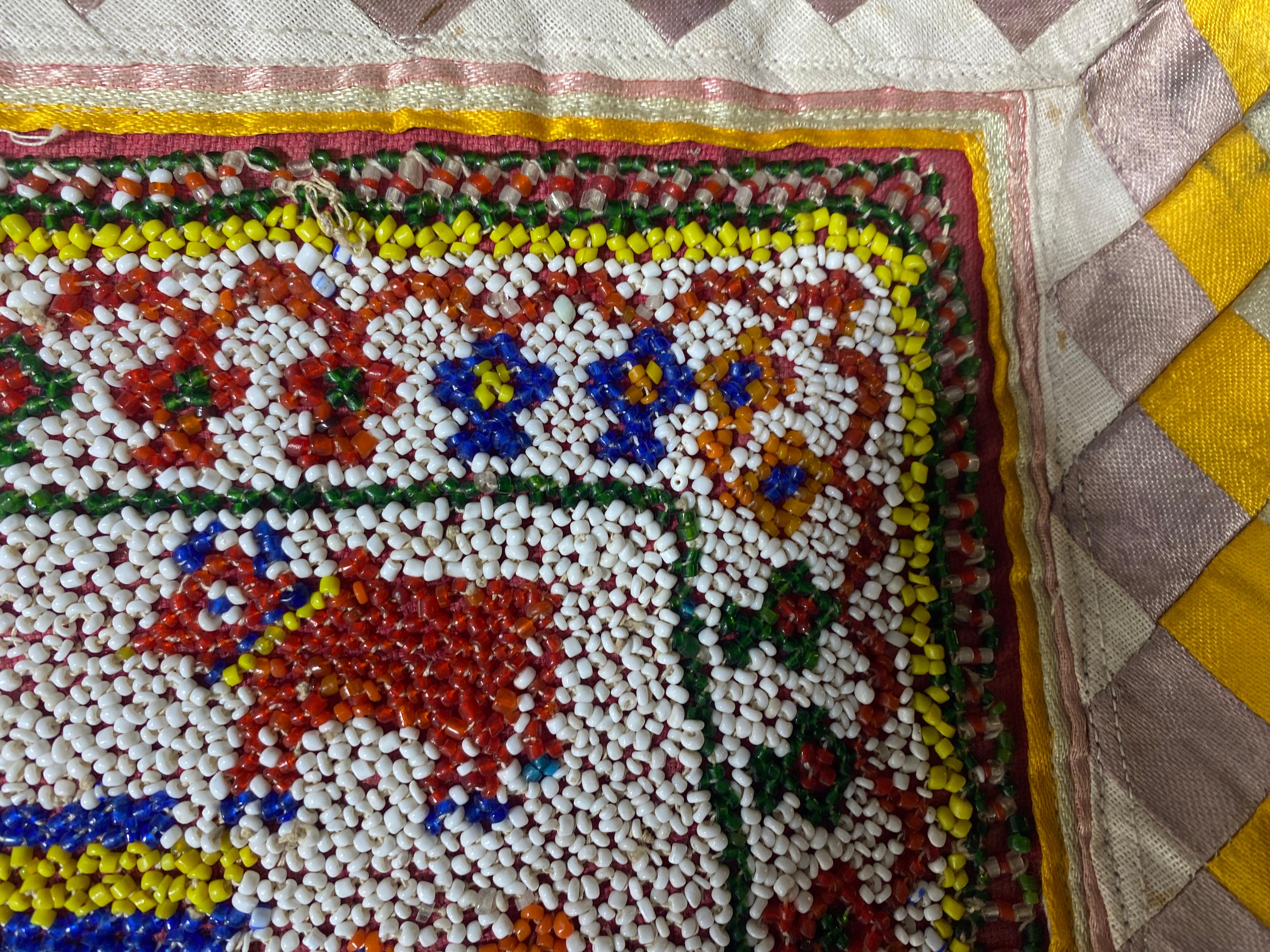 Beaded / hand embroidered  Chakla Cloth Gujarat Saurashta Textile from India In Fair Condition For Sale In Buffalo, NY