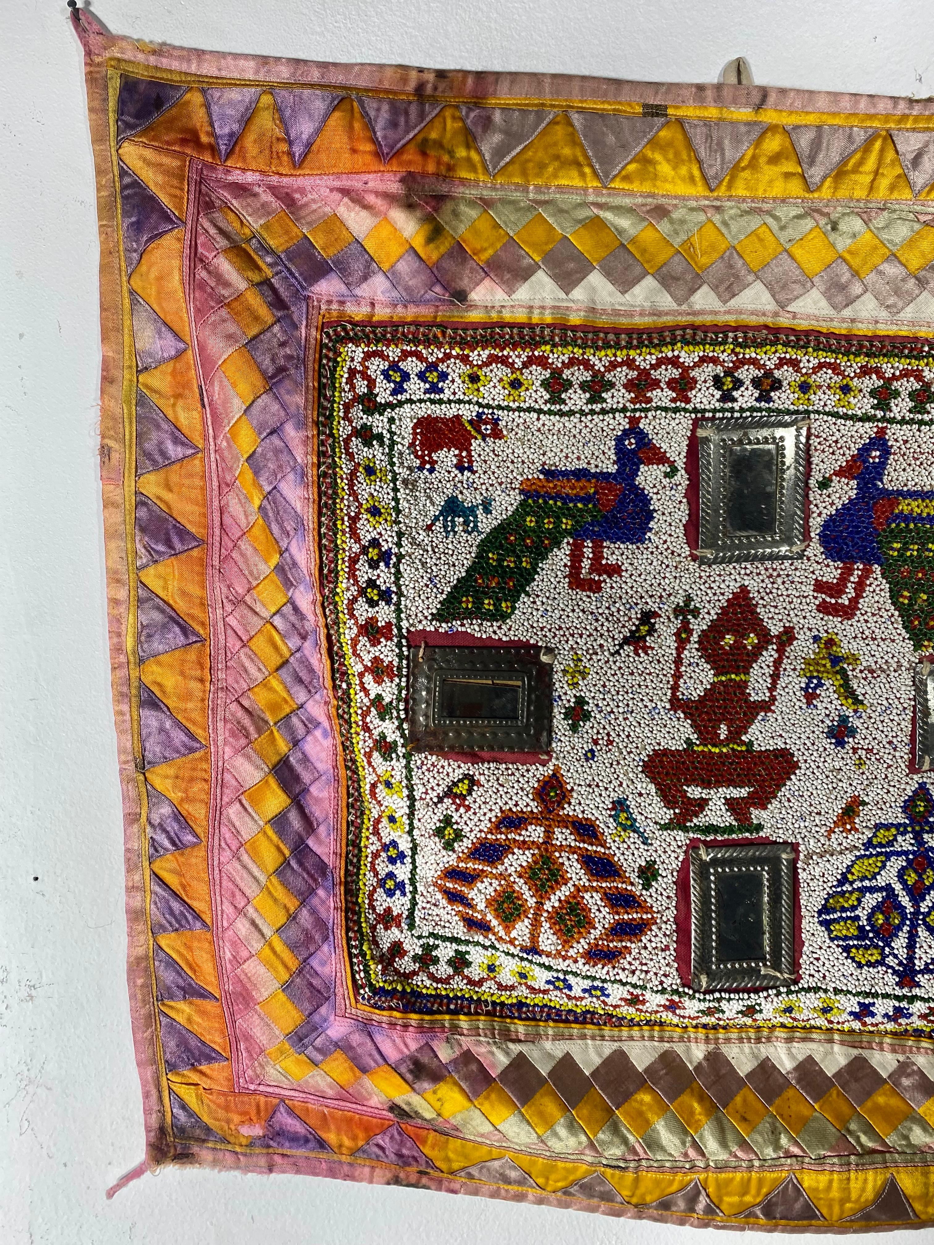 20th Century Beaded / hand embroidered  Chakla Cloth Gujarat Saurashta Textile from India For Sale