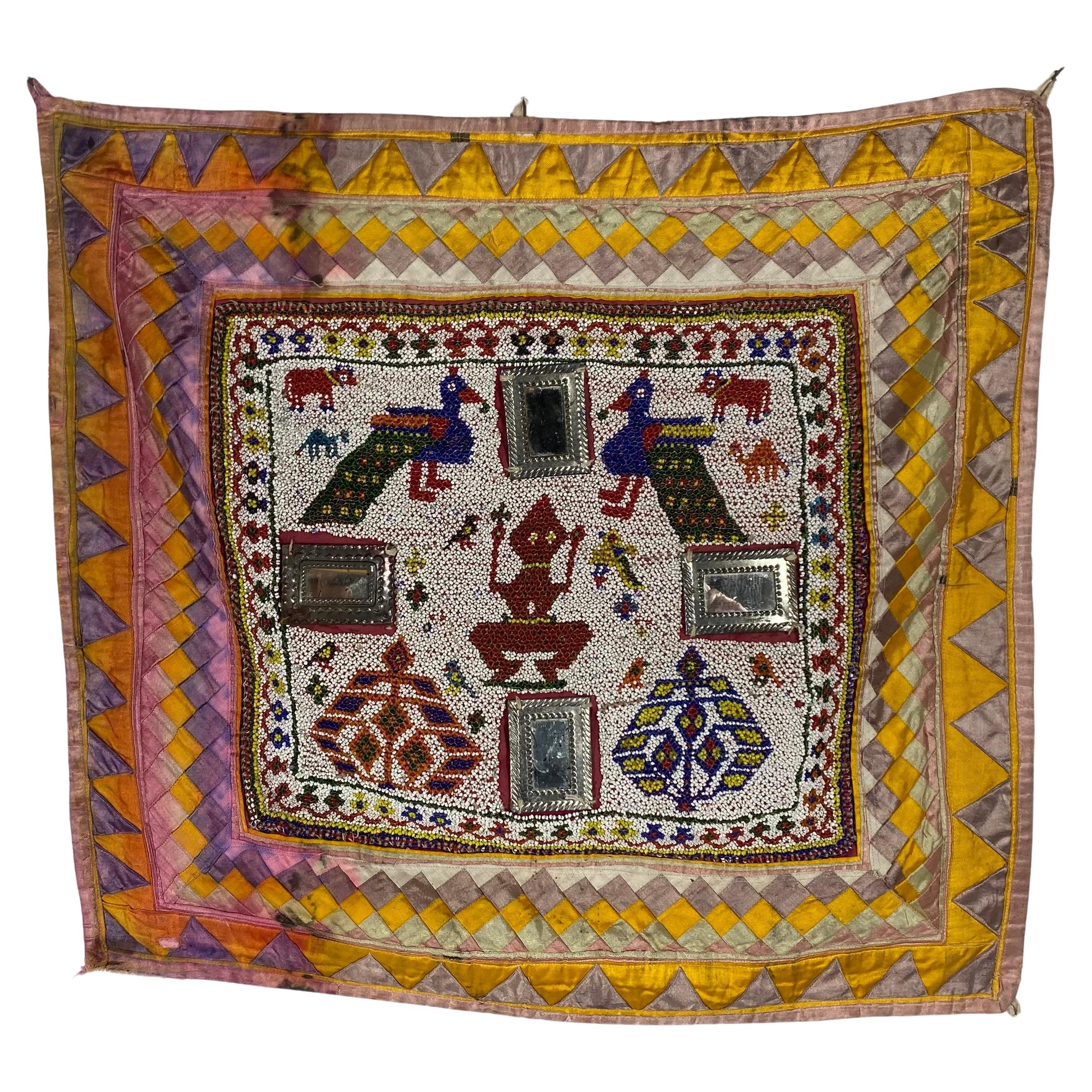 Beaded / hand embroidered  Chakla Cloth Gujarat Saurashta Textile from India For Sale