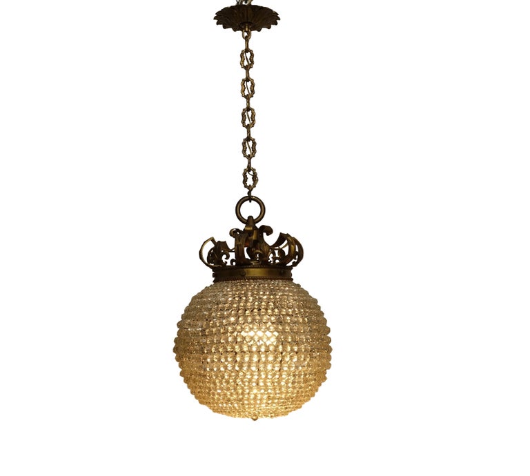 Beaded Hanging Pendant Light Fixture American Circa 1920 For Fancy Hanging Orb Shape Pendant Light Fixture With Crown Fitting Hardware Above A Graduated Glass Beaded