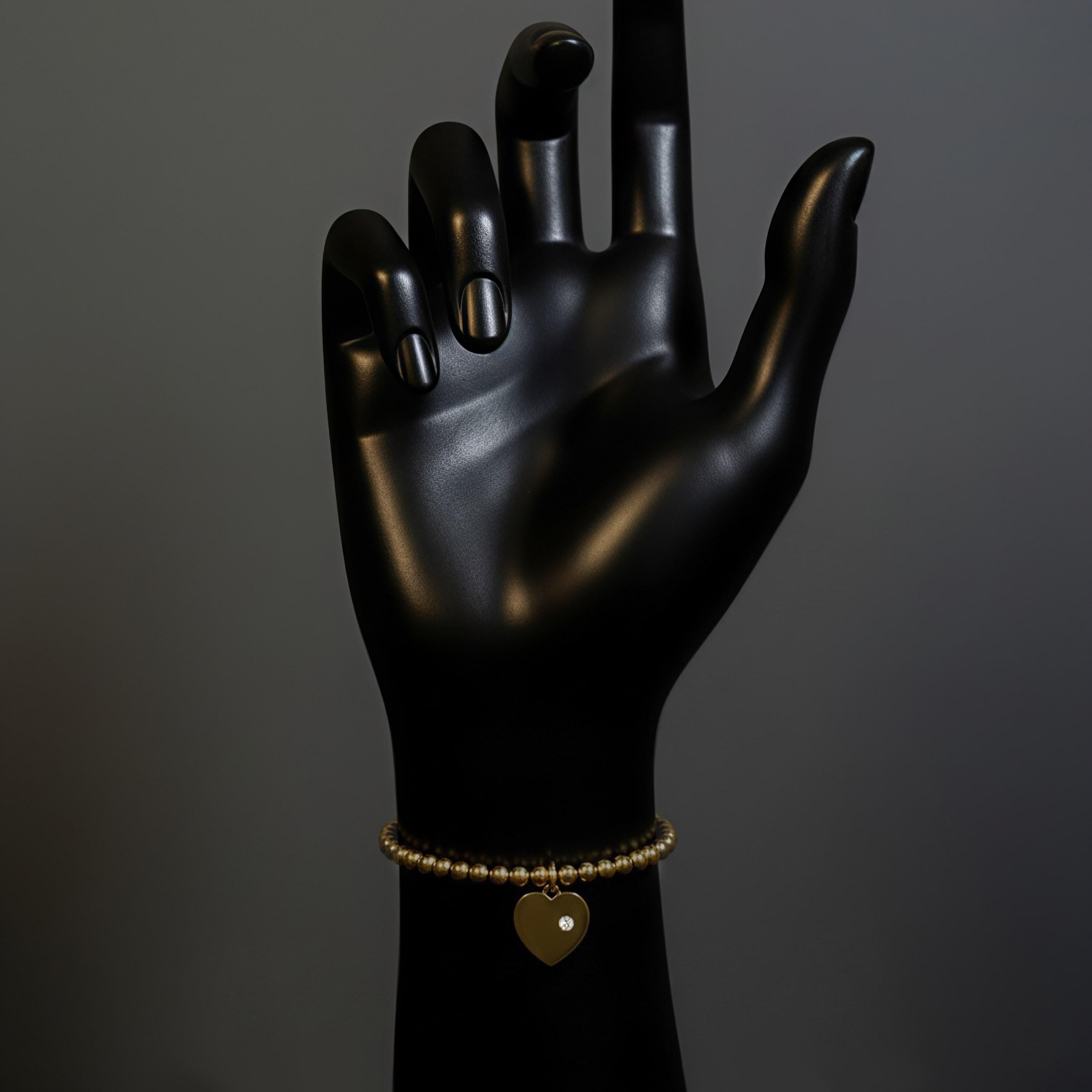 Pulsera de cuentas Corazón 14K (o 18K bajo pedido) Encanto Acentuado con Diamantes Moderno en venta