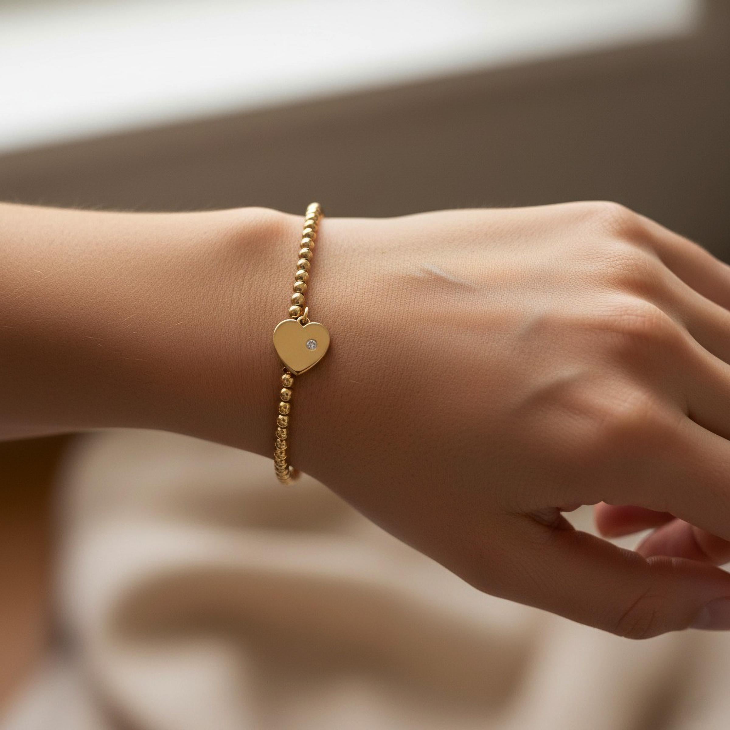 Pulsera de cuentas Corazón 14K (o 18K bajo pedido) Encanto Acentuado con Diamantes en Nuevo estado para la venta en Los Angeles, CA