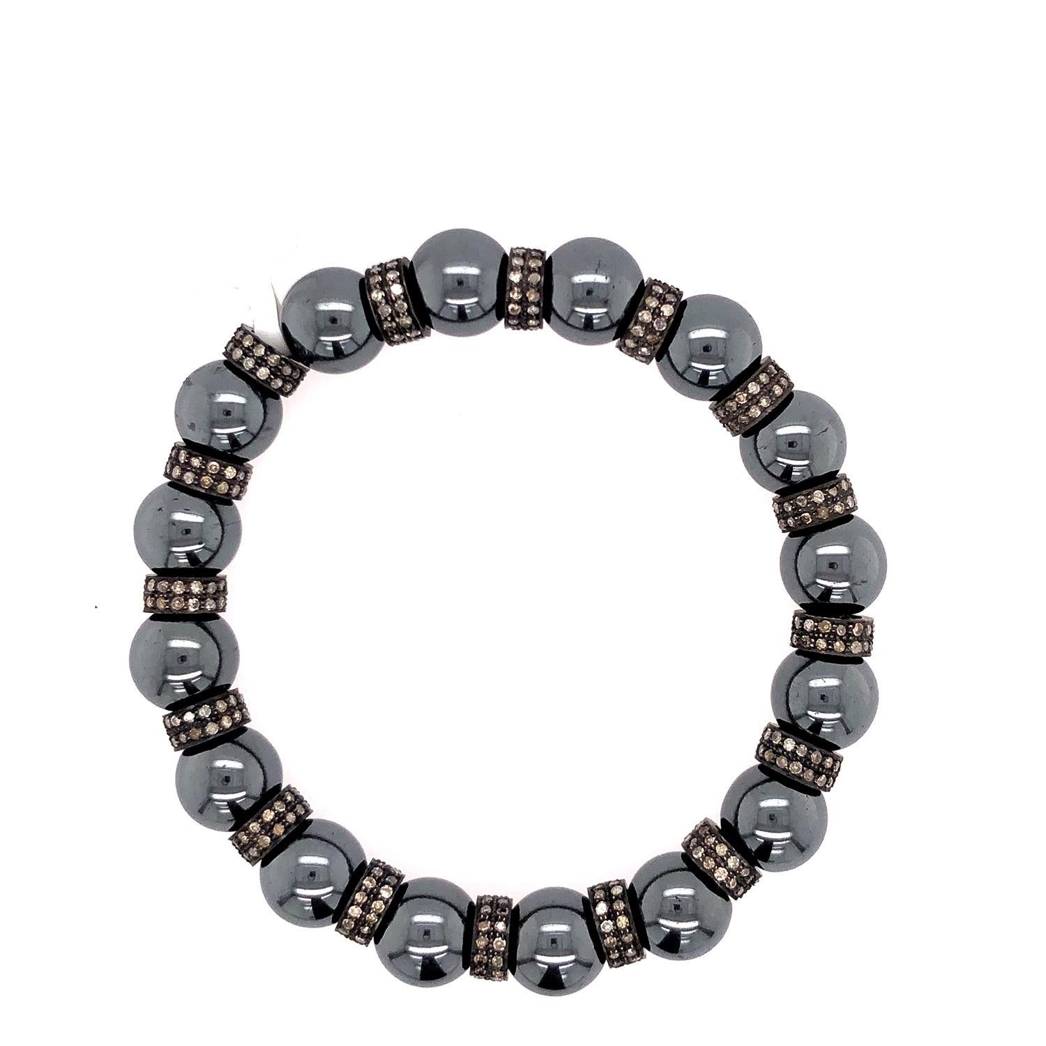 Bracciale estensibile con perline, ematite e diamanti in argento In condizioni Nuovo in vendita a New York, NY
