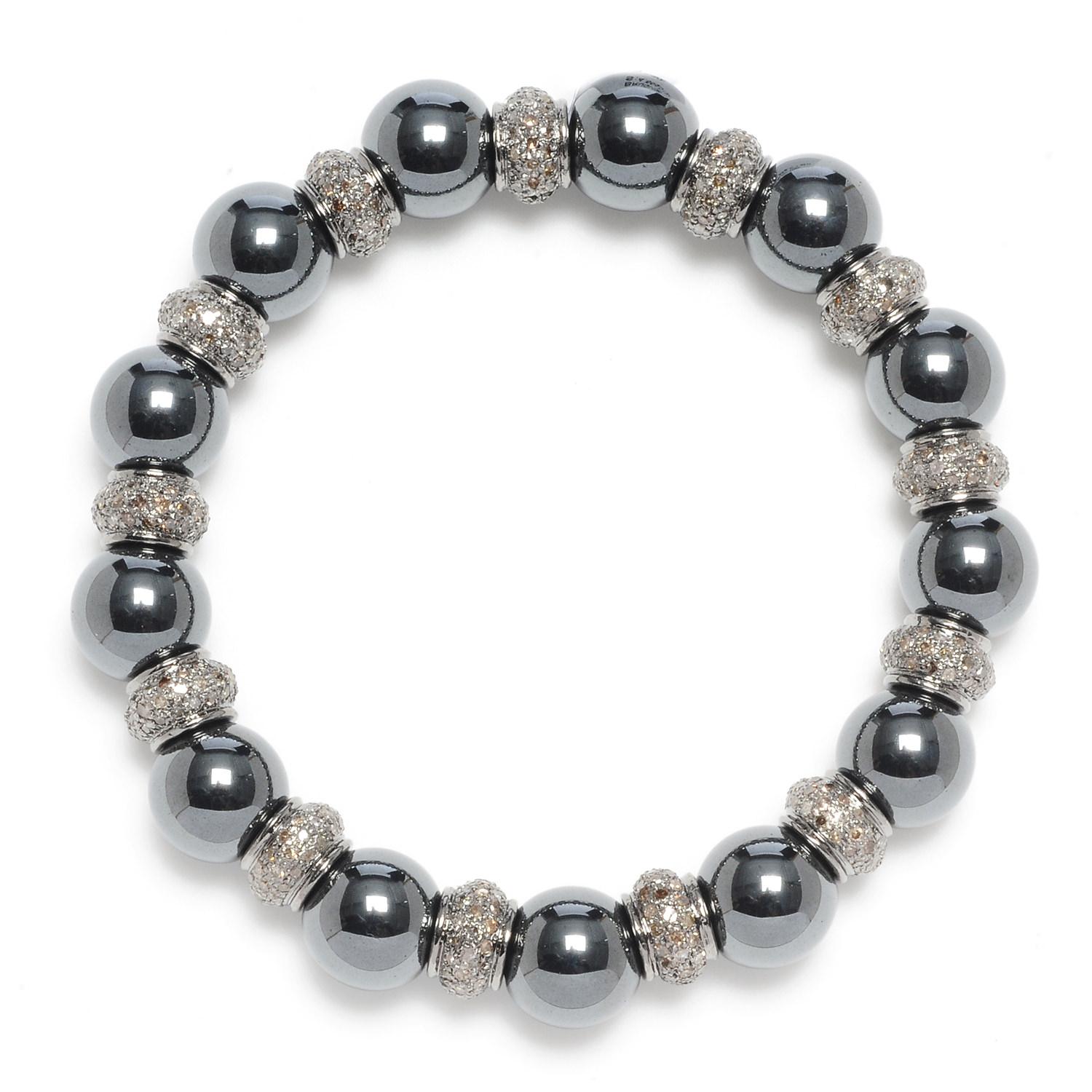Donna Bracciale estensibile con perline, ematite e diamanti in argento in vendita