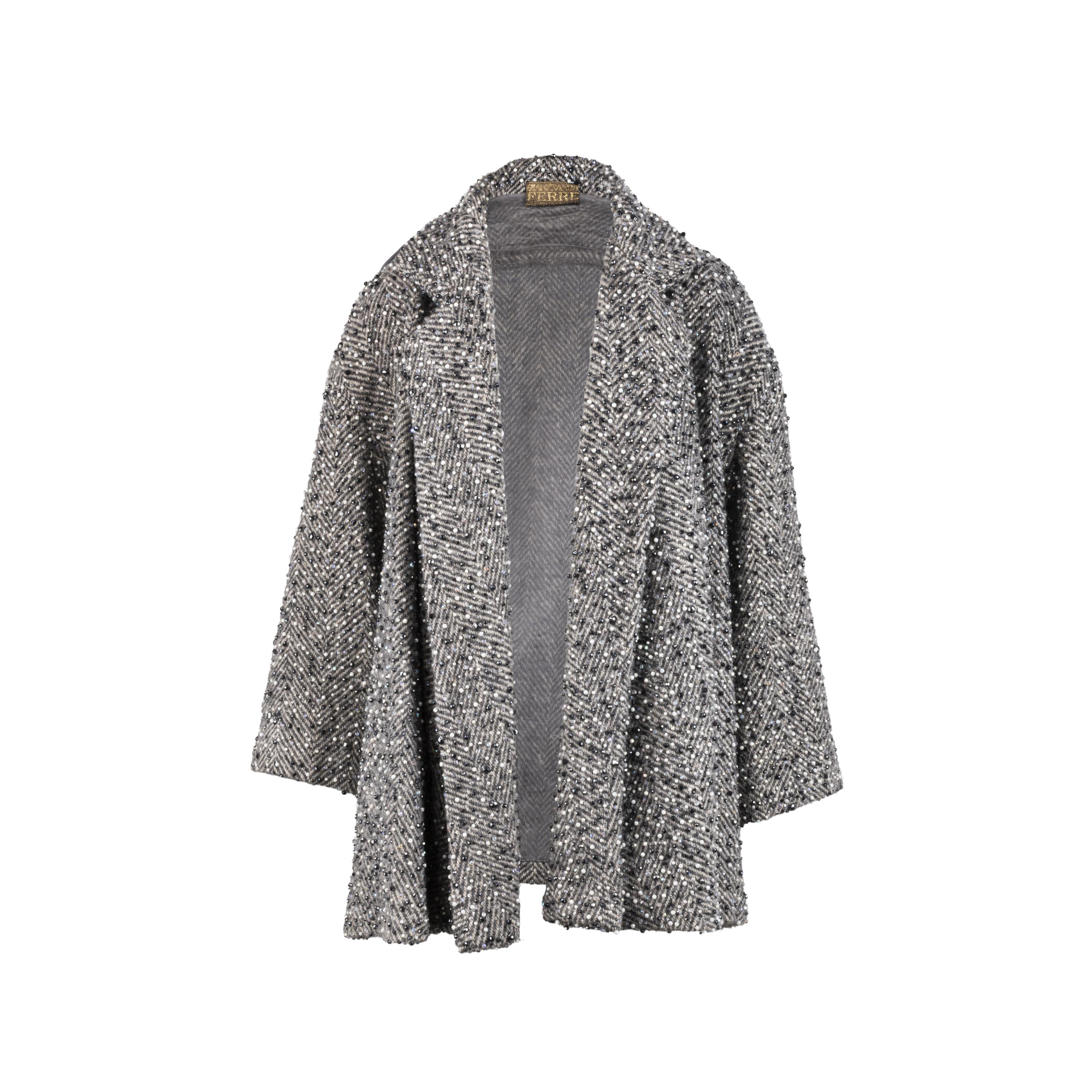 Beaded Herringbone Coat In Excellent Condition For Sale In Milano, IT