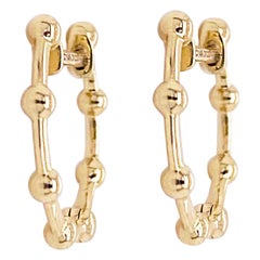 Beaded Hoop Earrings, 14 Karat Gold Beaded Huggie Earrings, Hinged Earrings, 14k