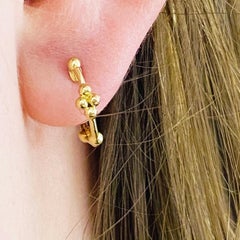 Beaded Hoop Earrings, 14K Yellow Gold Beaded Ball Huggie