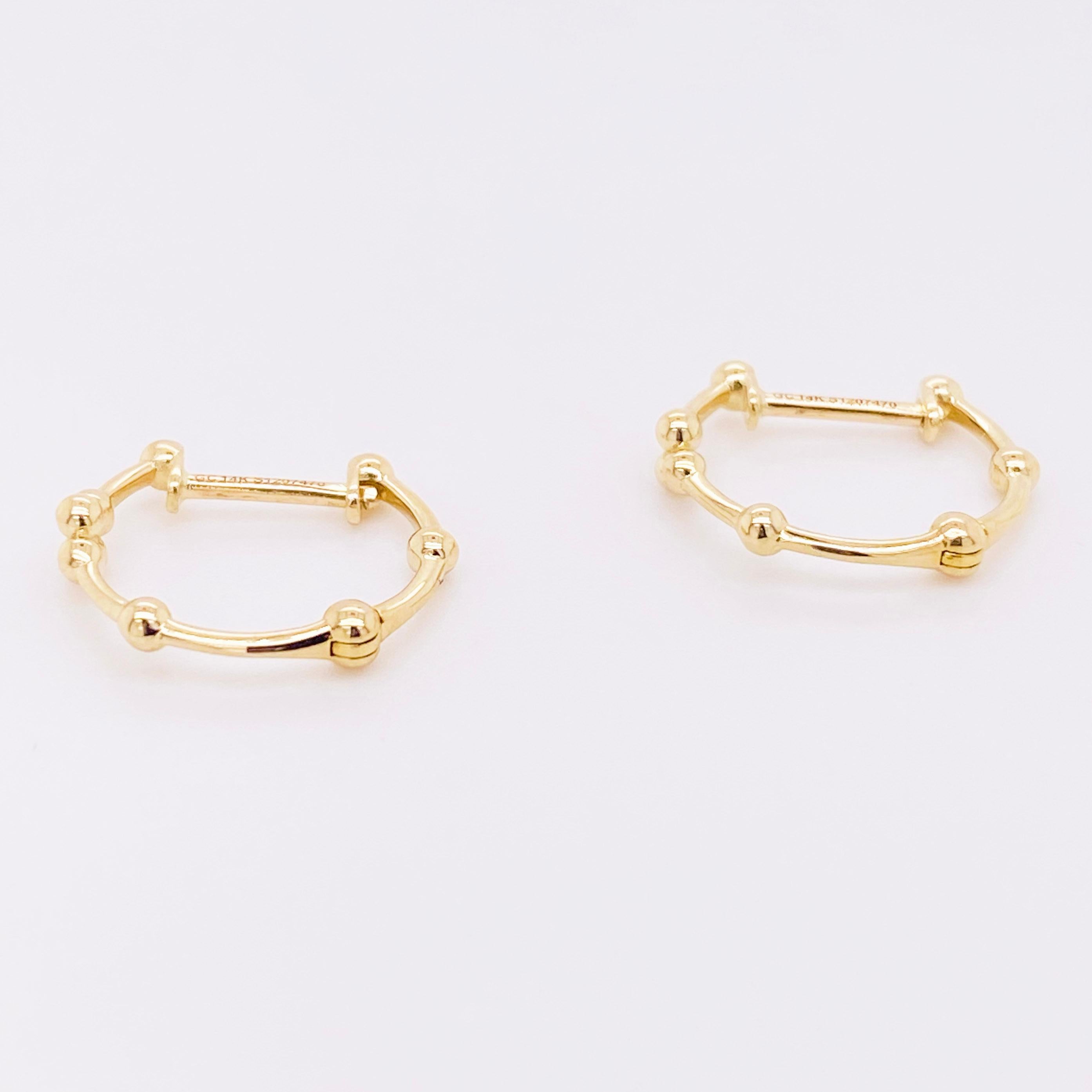 Beaded Hoop Earrings, 14K Yellow Gold Beaded Ball Huggie In New Condition For Sale In Austin, TX