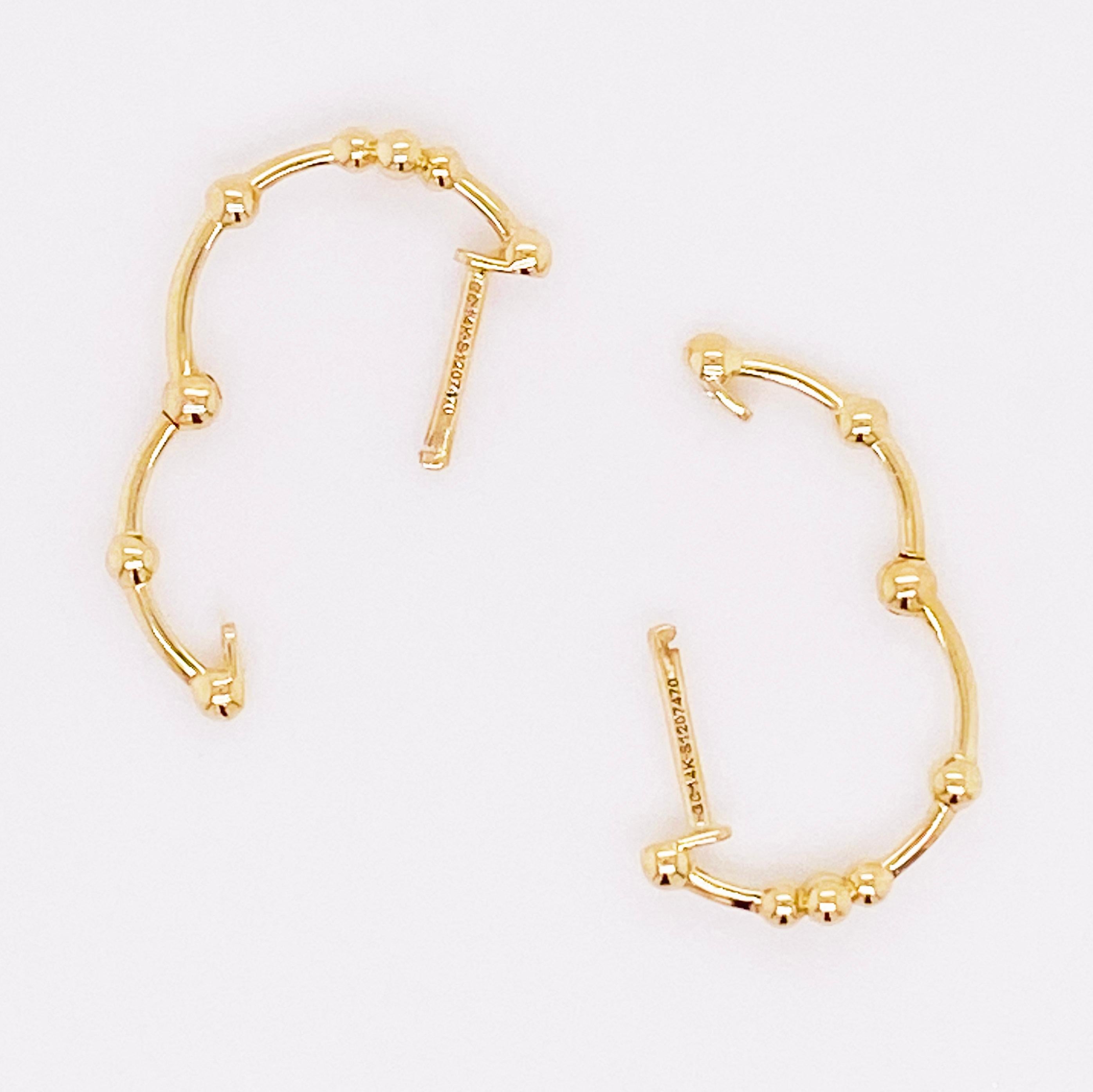 Women's Beaded Hoop Earrings, 14K Yellow Gold Beaded Ball Huggie For Sale