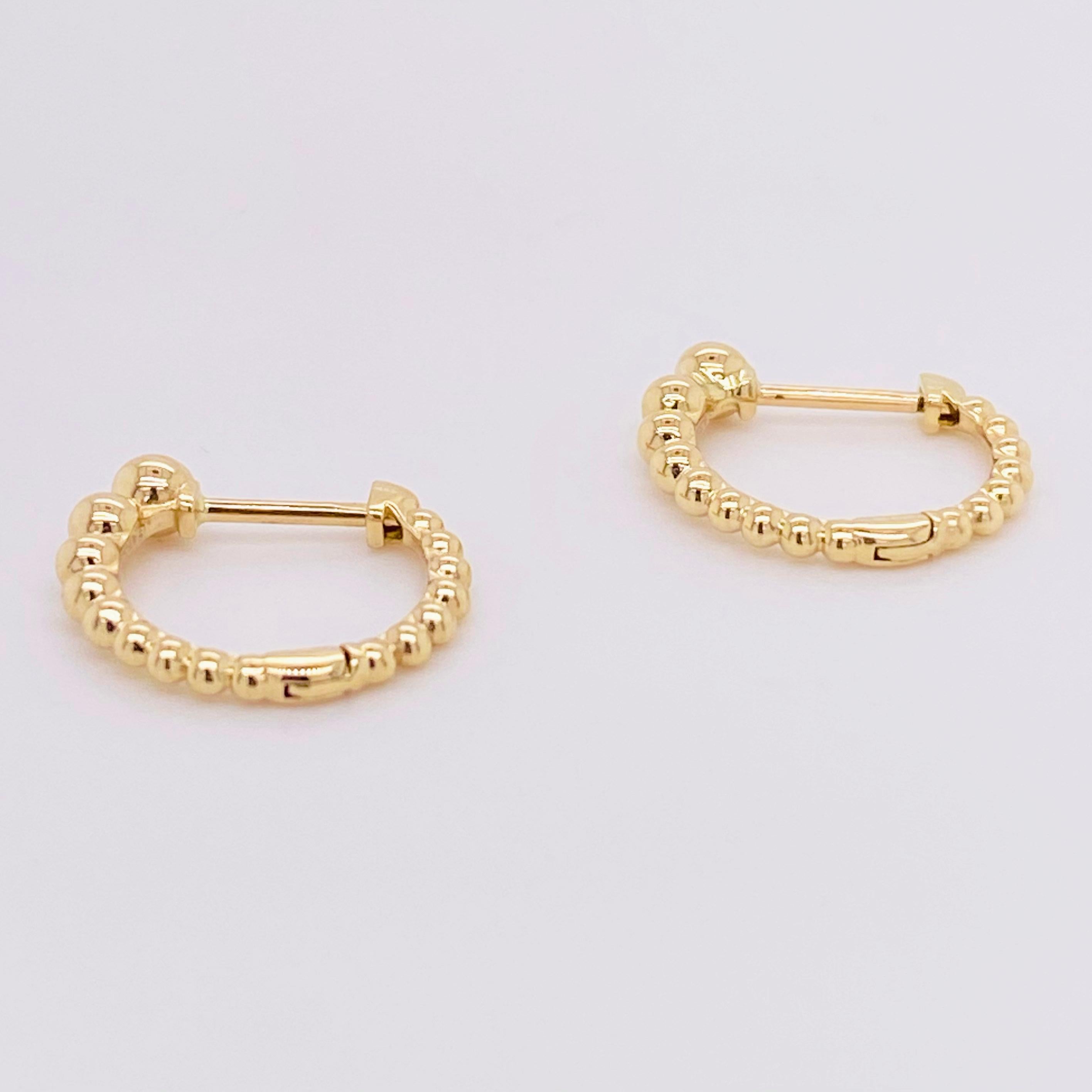 Modern Beaded Huggie Earrings, 14 Karat Gold Beaded Huggie, Gabriel & Co. EG13580Y4JJ For Sale