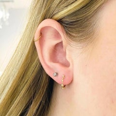 Beaded Huggie Hoops, 15mm Small Accent Stack 14K Yellow Gold Hinged EG13999