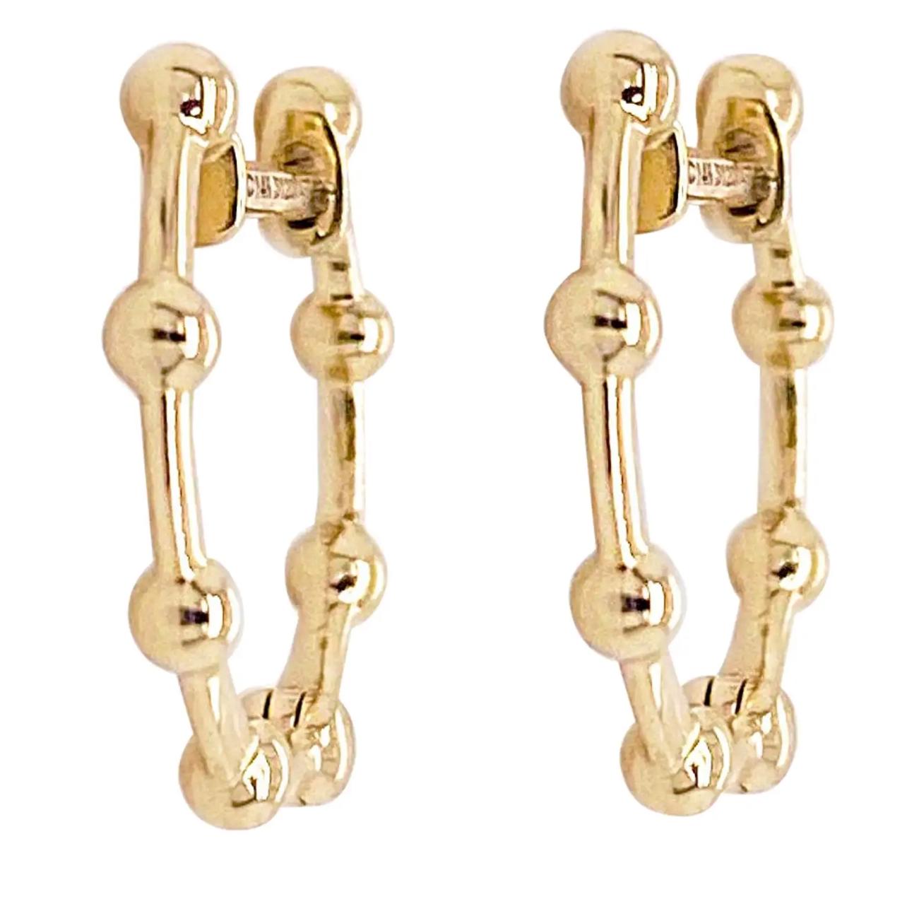 Beaded Huggie Hoops, 15mm Small Accent Stack 14K Yellow Gold Hinged EG13999