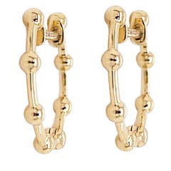 Perlen Huggie Hoops, 15mm kleinen Akzent Stack 14K Gelbgold gescharniert EG13999