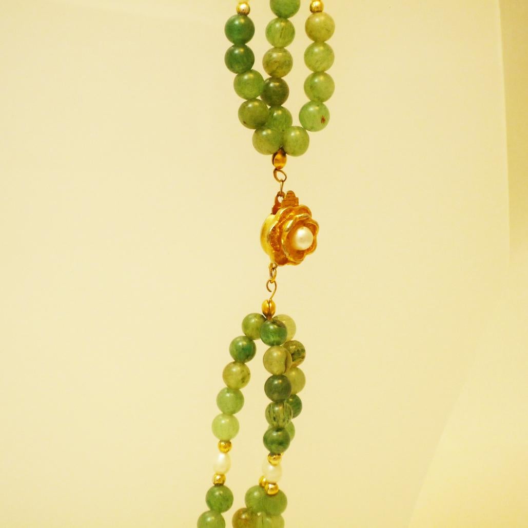 Modern Beaded Jade necklace, three rows, 1950s