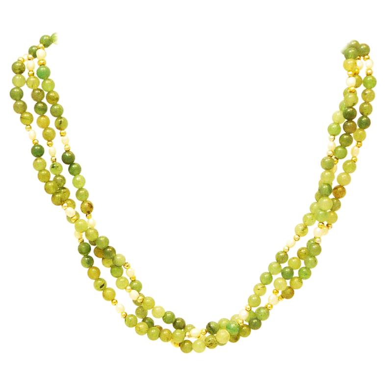 Beaded Jade necklace, three rows, 1950s