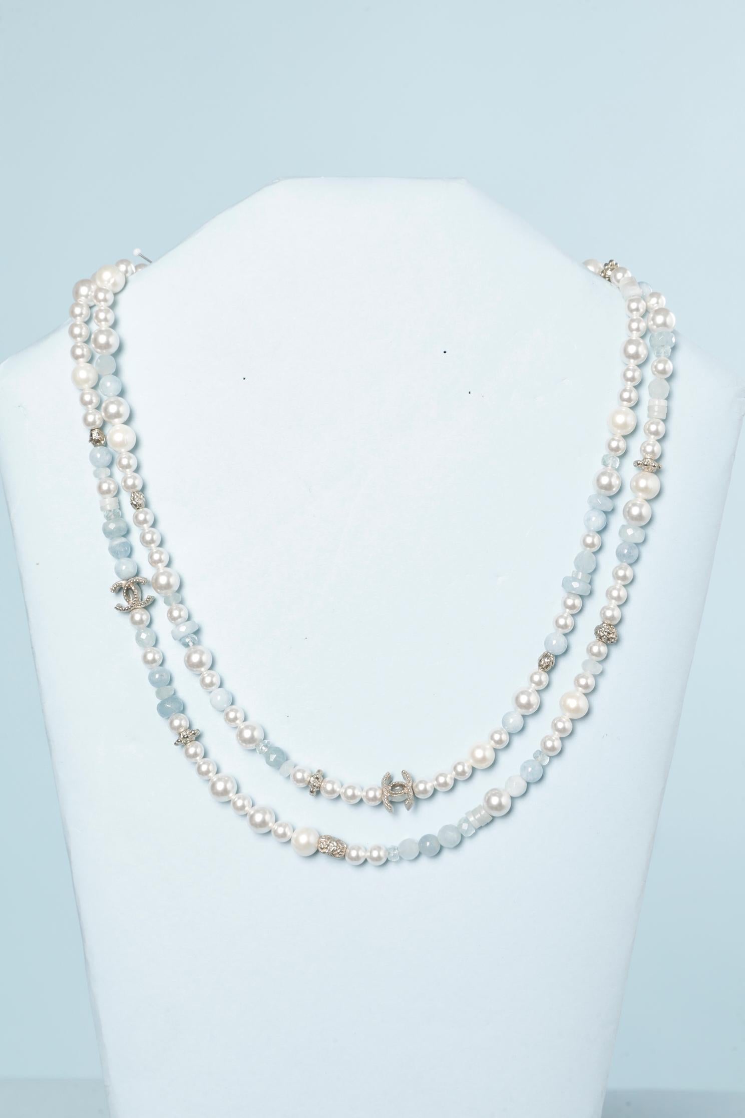 Ball Cut Beaded long neckless with pearls and silver beads 
