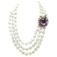 Beaded Multi Strands and Amethyst Gold Clasp Necklace