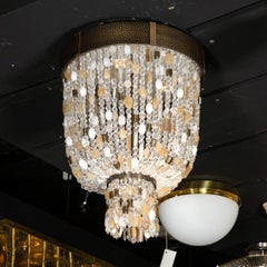 Beaded Murano Glass and Rock Crystal Flush Mount Chandelier w/ Oil Rubbed Bronze