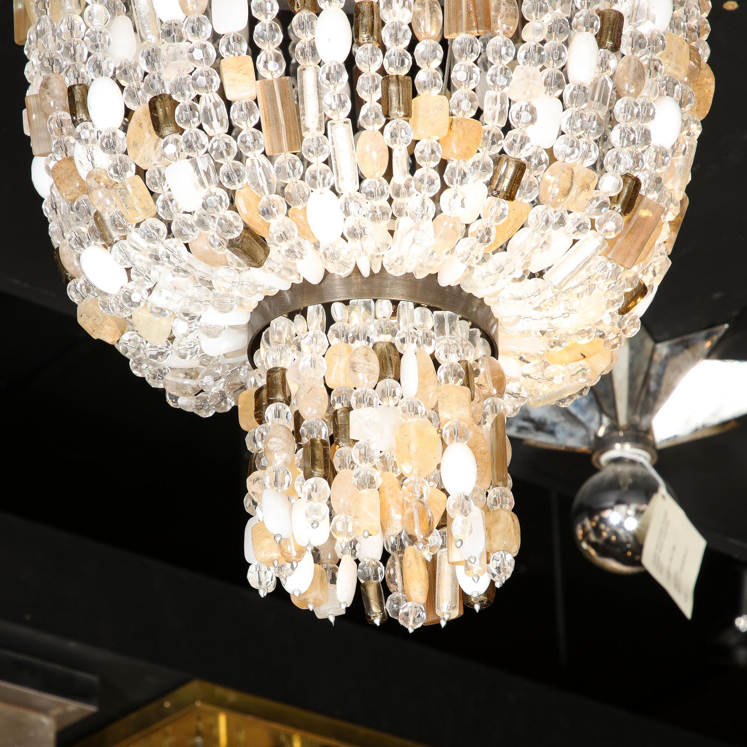 20th Century Beaded Murano Glass and Rock Crystal Flush Mount Chandelier w/ Oil Rubbed Bronze For Sale