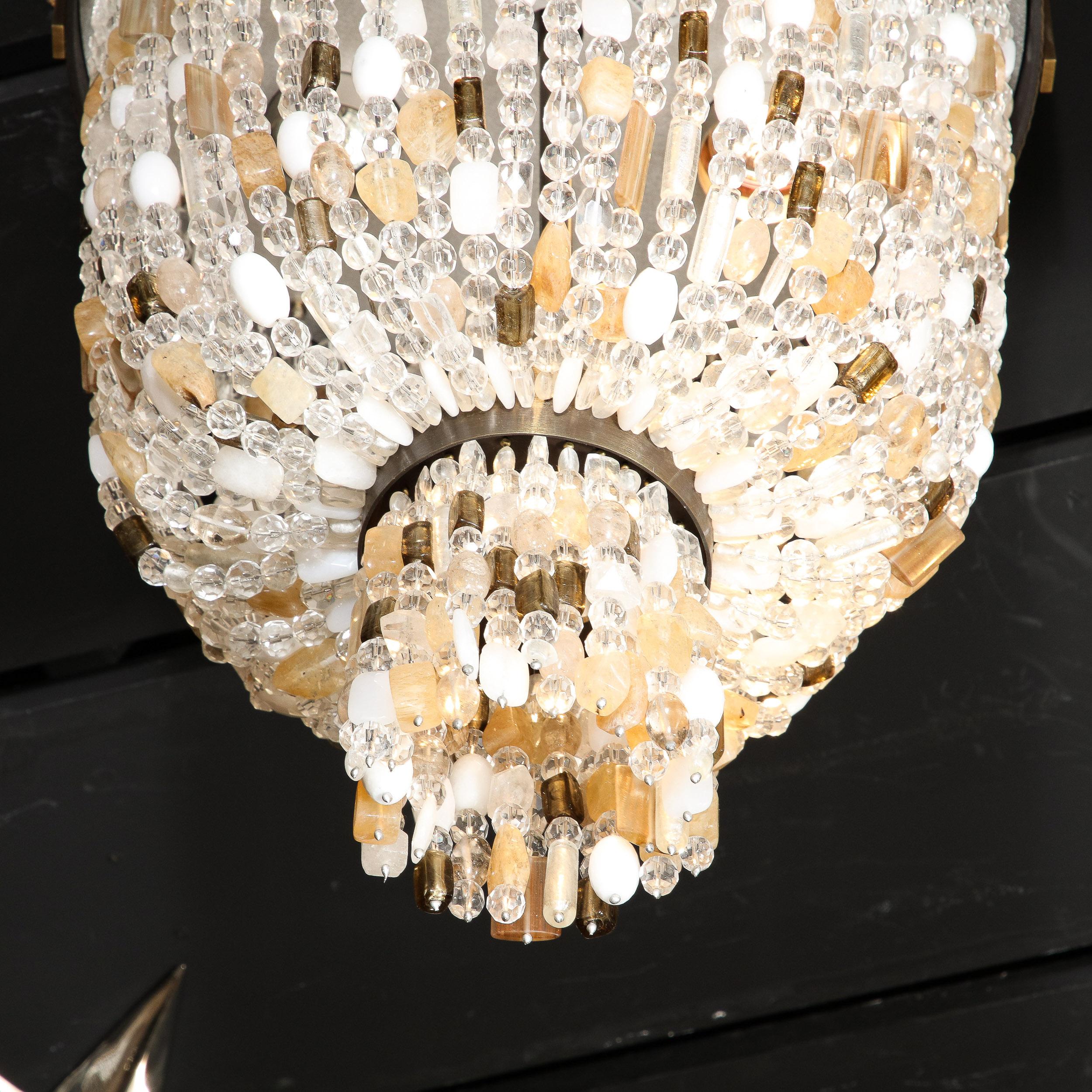Beaded Murano Glass and Rock Crystal Flush Mount Chandelier w/ Oil Rubbed Bronze For Sale 3