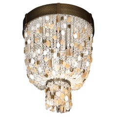 Beaded Murano Glass and Rock Crystal Flush Mount Chandelier w/ Oil Rubbed Bronze