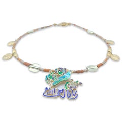 21st Century Bird Fire Enamel Terracotta Beaded Necklace Gold Plated
