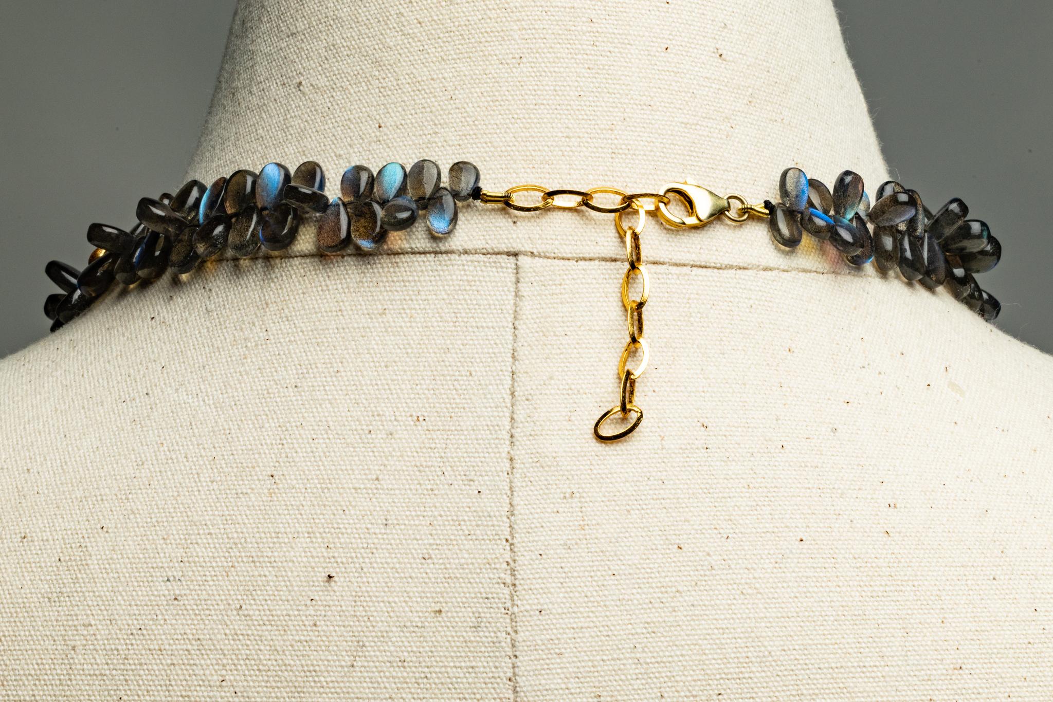 Briolette Cut Beaded Necklace of Madagascar Labradorite For Sale