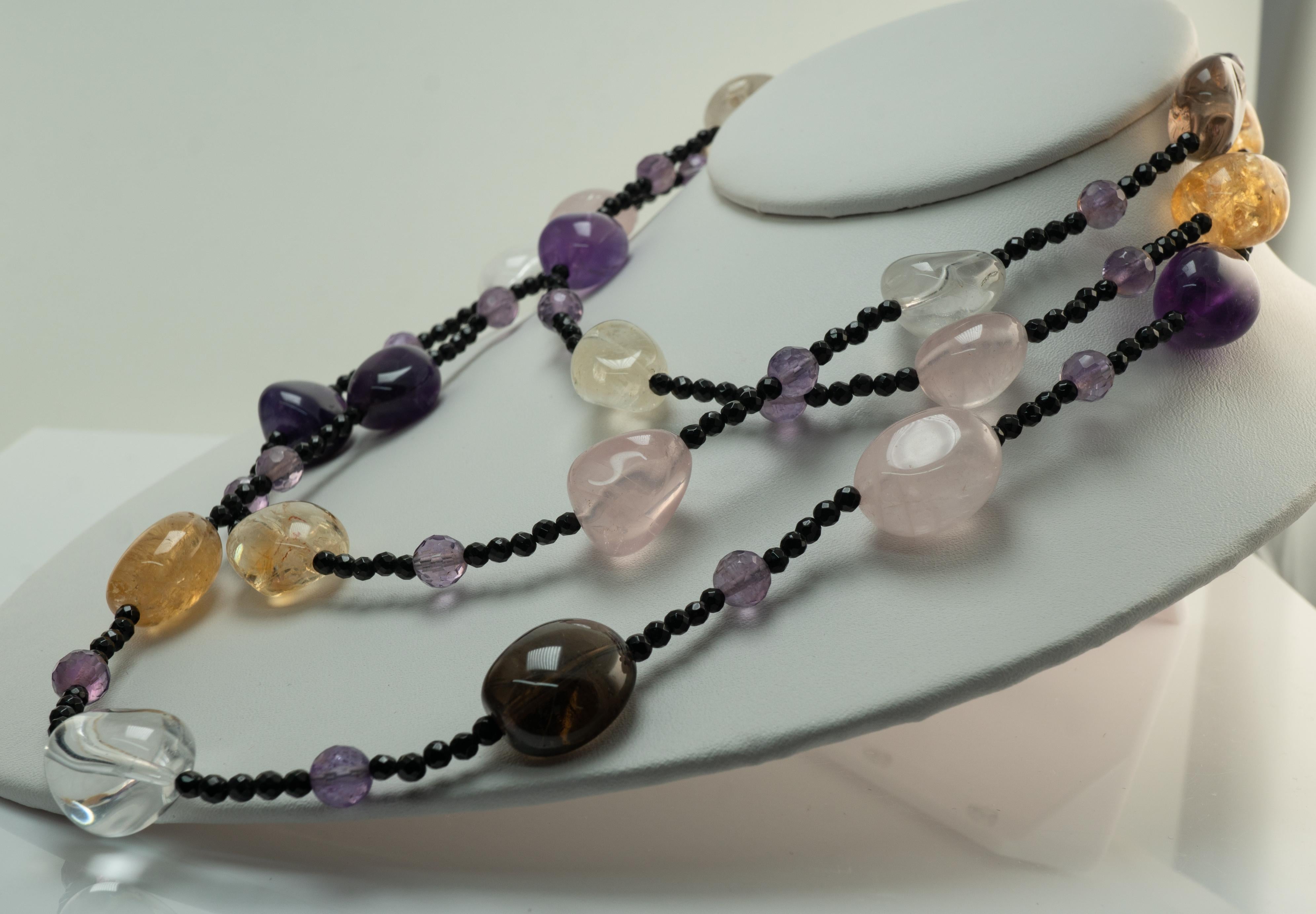 Perlenhalskette Spinell Edelsteine Amethyst Citrin Quarz Lange Unendlichkeits Oper im Angebot 6