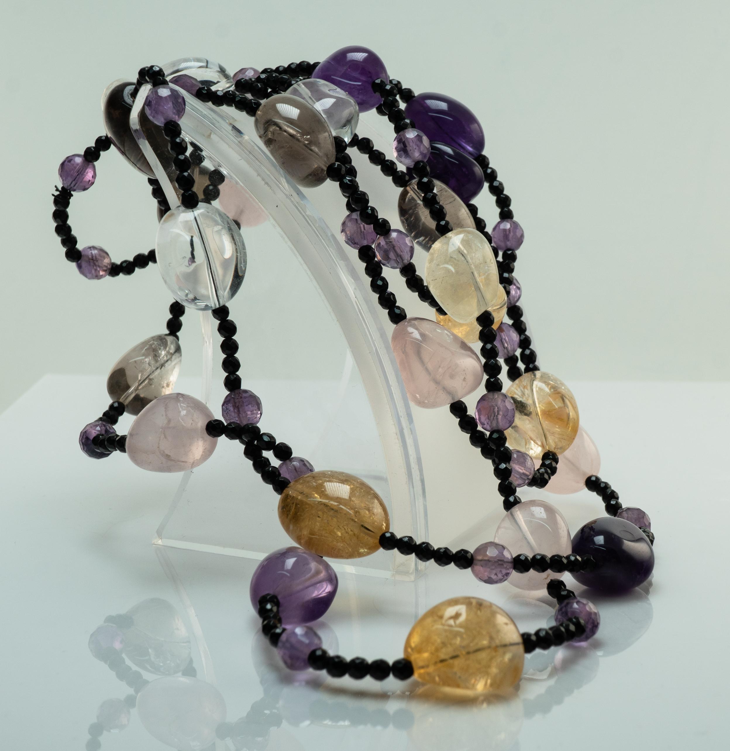 Perlenhalskette Spinell Edelsteine Amethyst Citrin Quarz Lange Unendlichkeits Oper im Angebot 7