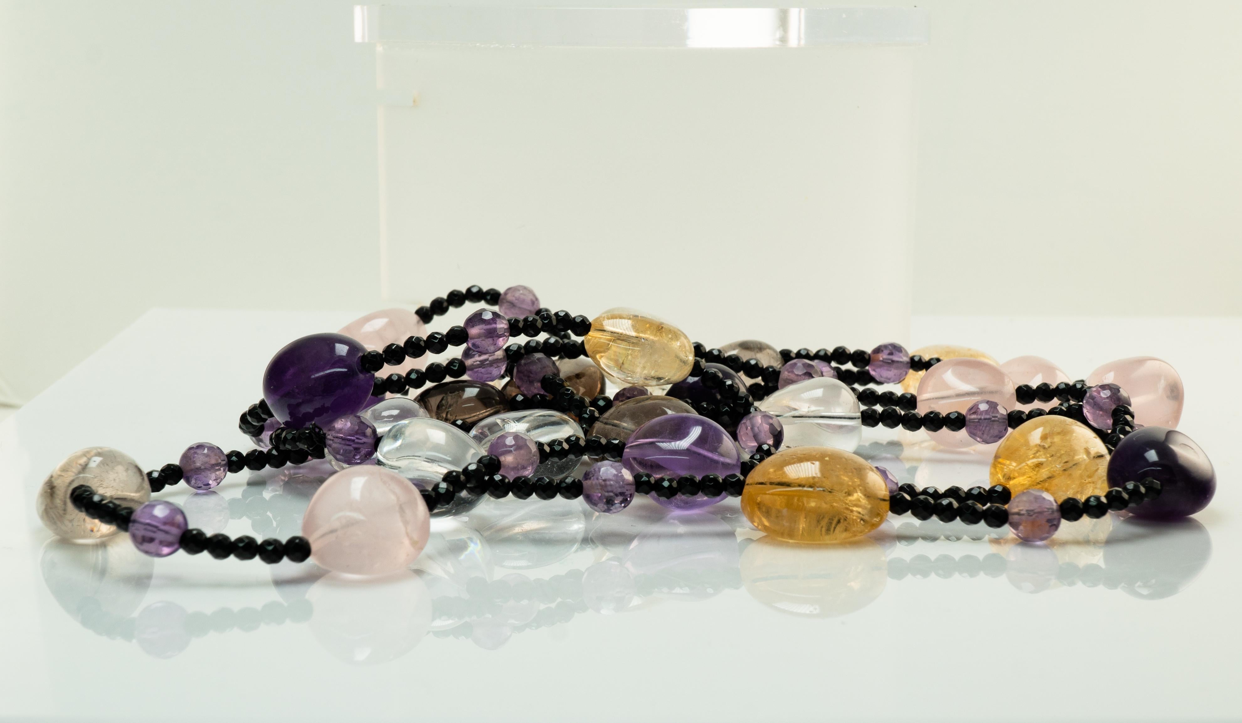 Perlenhalskette Spinell Edelsteine Amethyst Citrin Quarz Lange Unendlichkeits Oper im Angebot 8