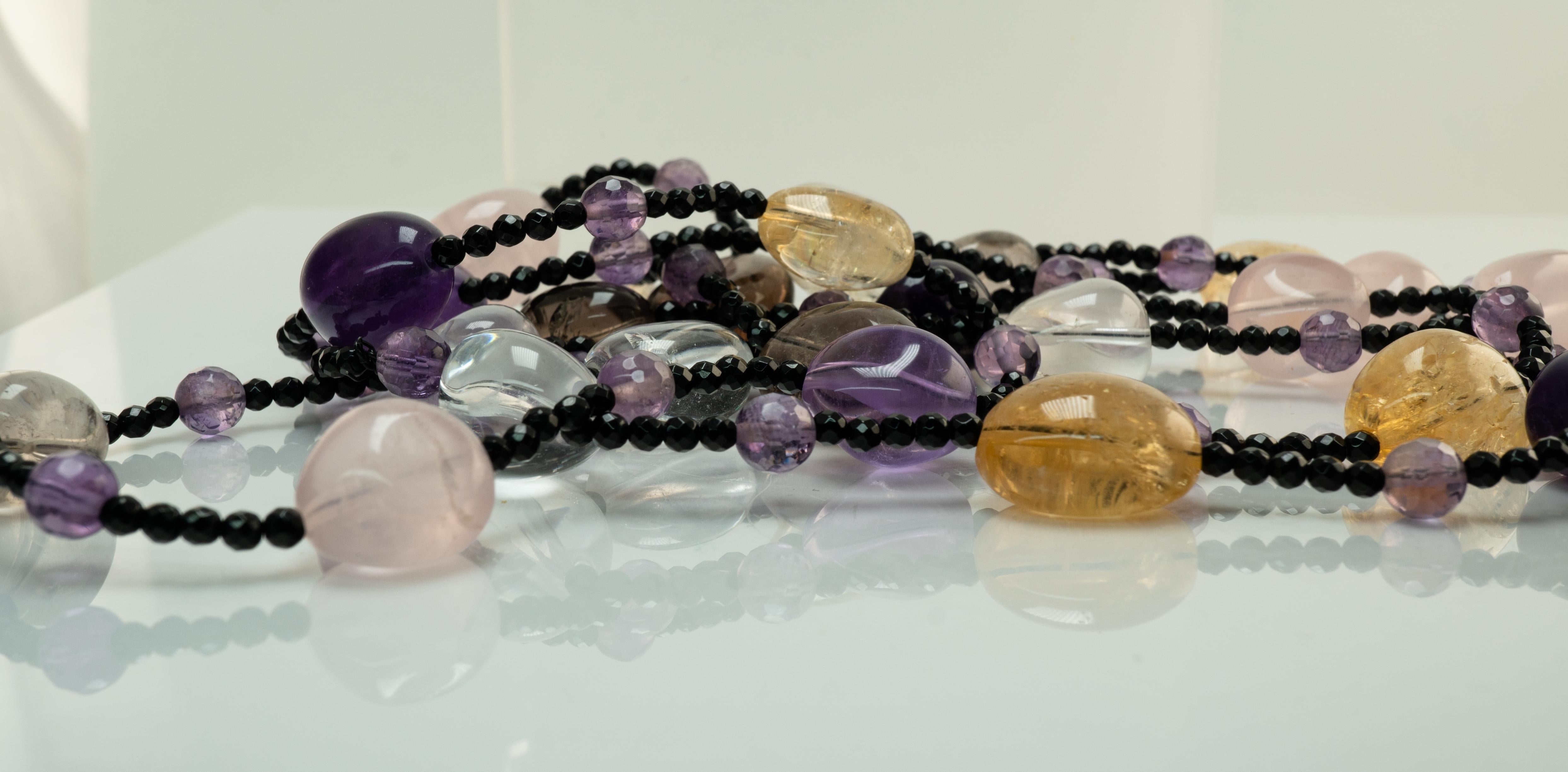 Perlenhalskette Spinell Edelsteine Amethyst Citrin Quarz Lange Unendlichkeits Oper im Angebot 9