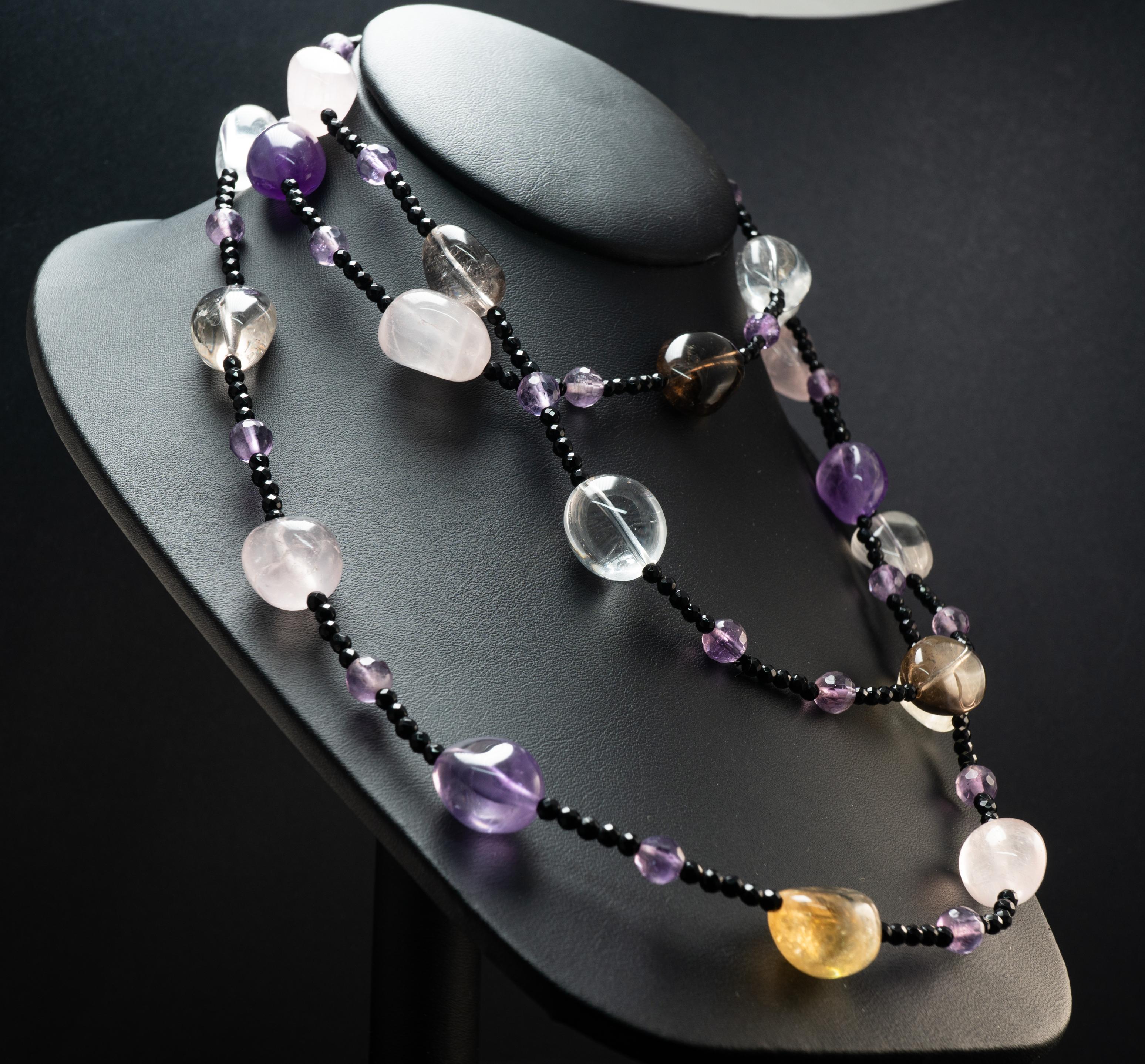 Perlenhalskette Spinell Edelsteine Amethyst Citrin Quarz Lange Unendlichkeits Oper im Angebot 4