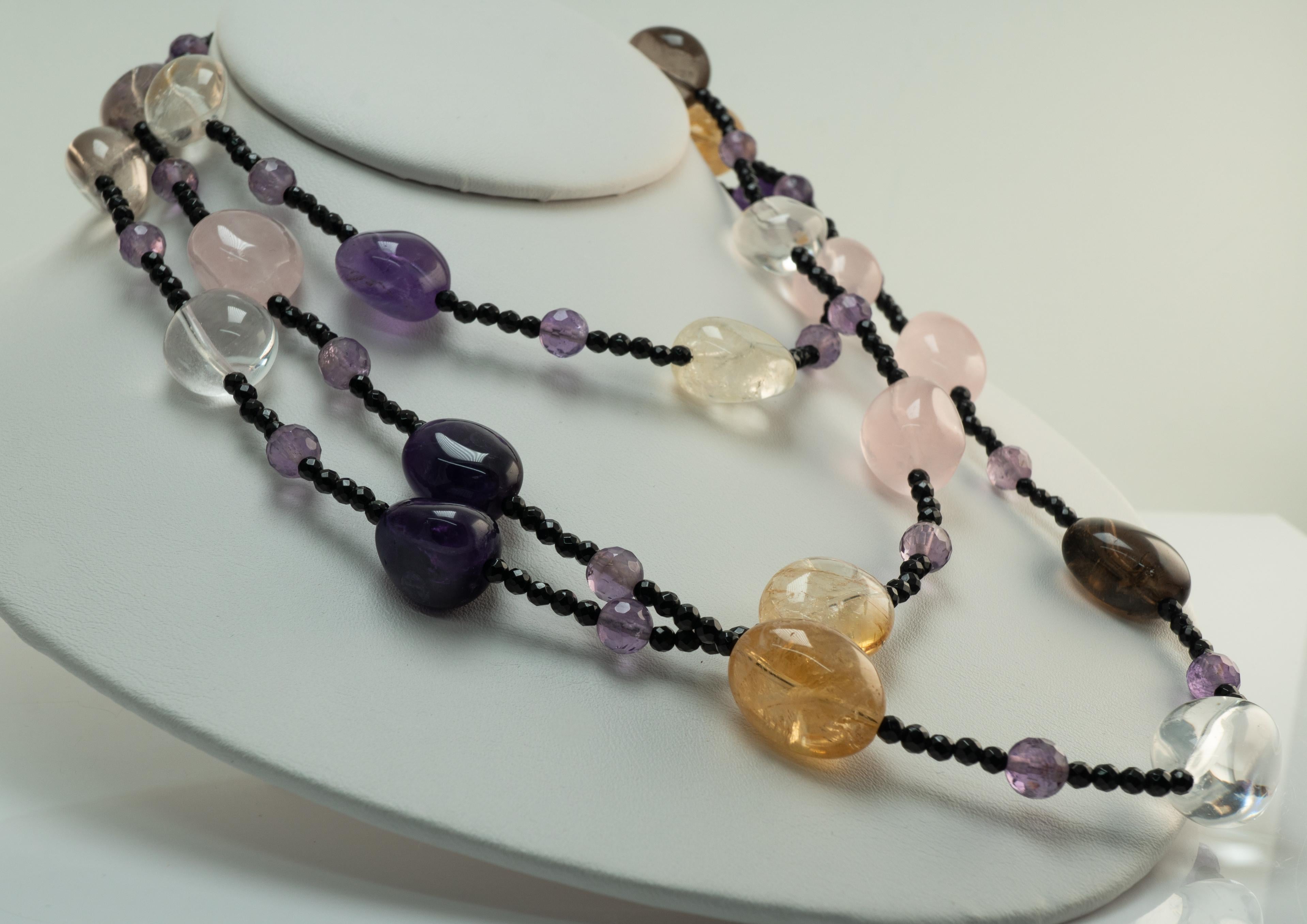 Perlenhalskette Spinell Edelsteine Amethyst Citrin Quarz Lange Unendlichkeits Oper im Angebot 5