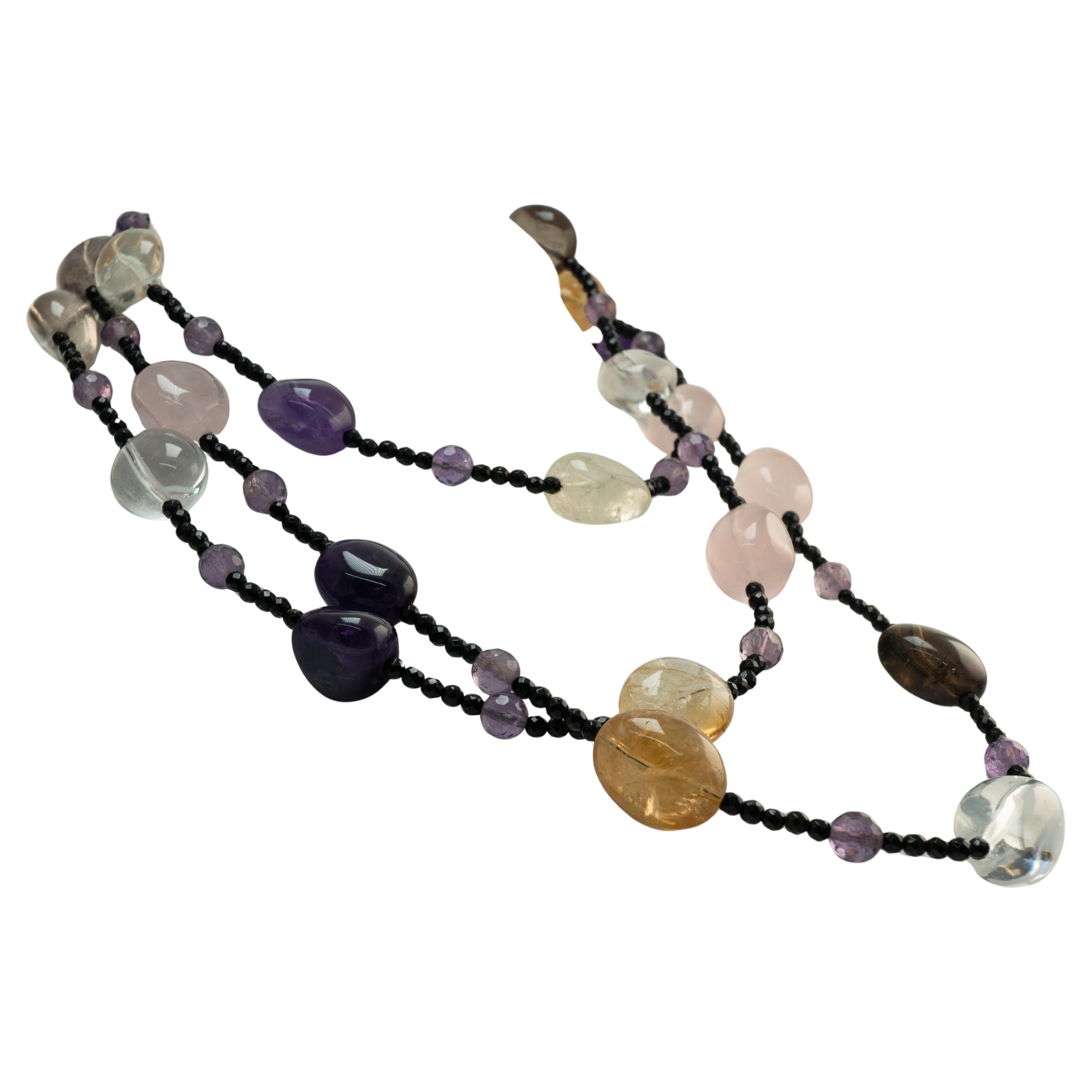 Collana di perline Spinello Pietre Gemme Ametista Quarzo Citrino Lunga Opera Infinita