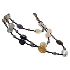 Beaded Necklace Spinel Gemstones Amethyst Citrine Quartz Long Infinity Opera