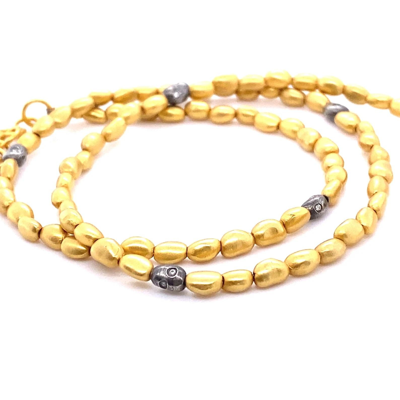 Perlenkette mit Diamant 24K Gold & SS von Kurtulan Jewellery für Damen oder Herren im Angebot