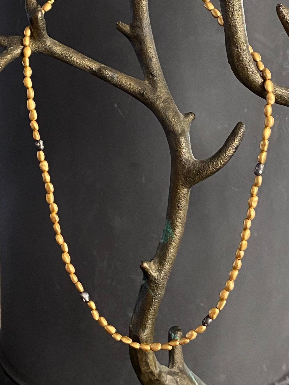 Beaded Necklace with Diamond 24K Gold & SS by Kurtulan Jewellery For Sale 5