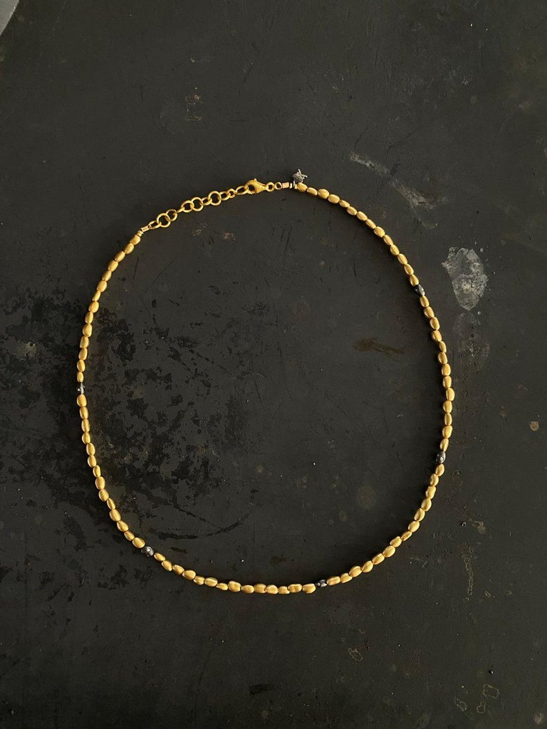 Beaded Necklace with Diamond 24K Gold & SS by Kurtulan Jewellery 16-18