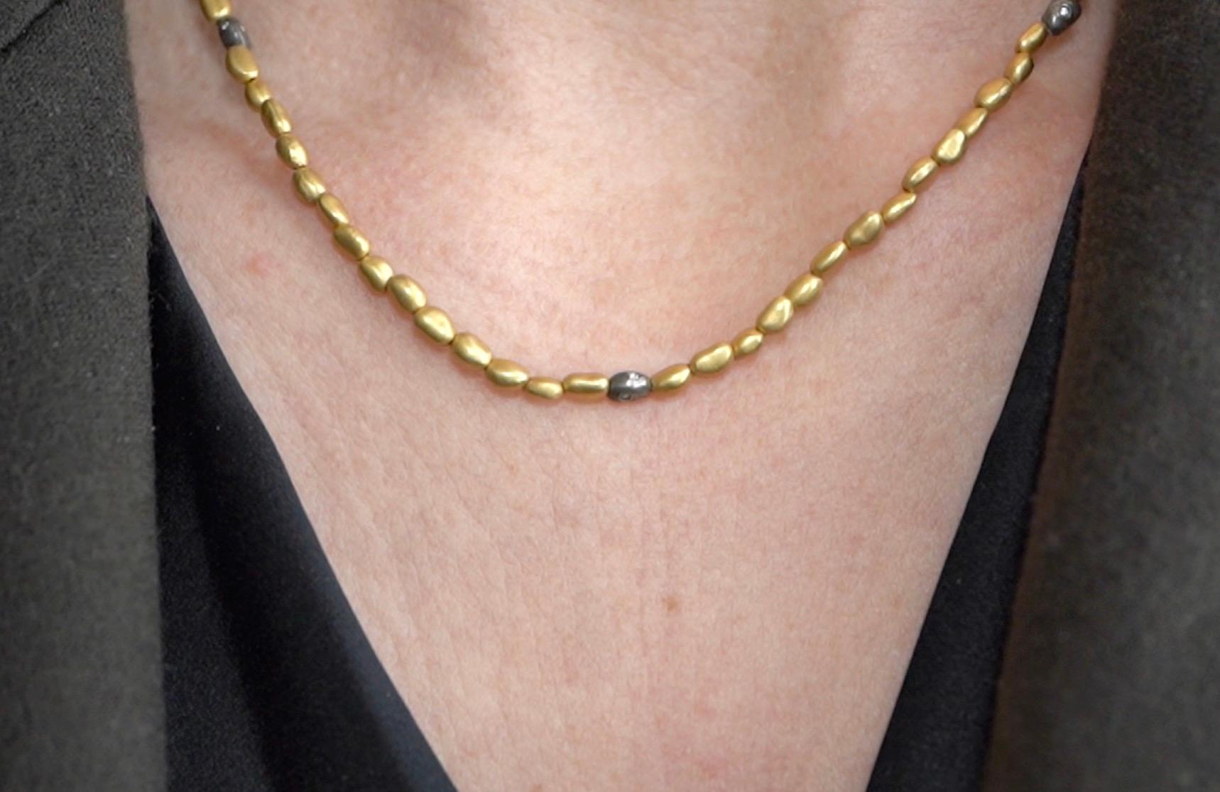 Perlenkette mit Diamant 24K Gold & SS von Kurtulan Jewellery 16-18