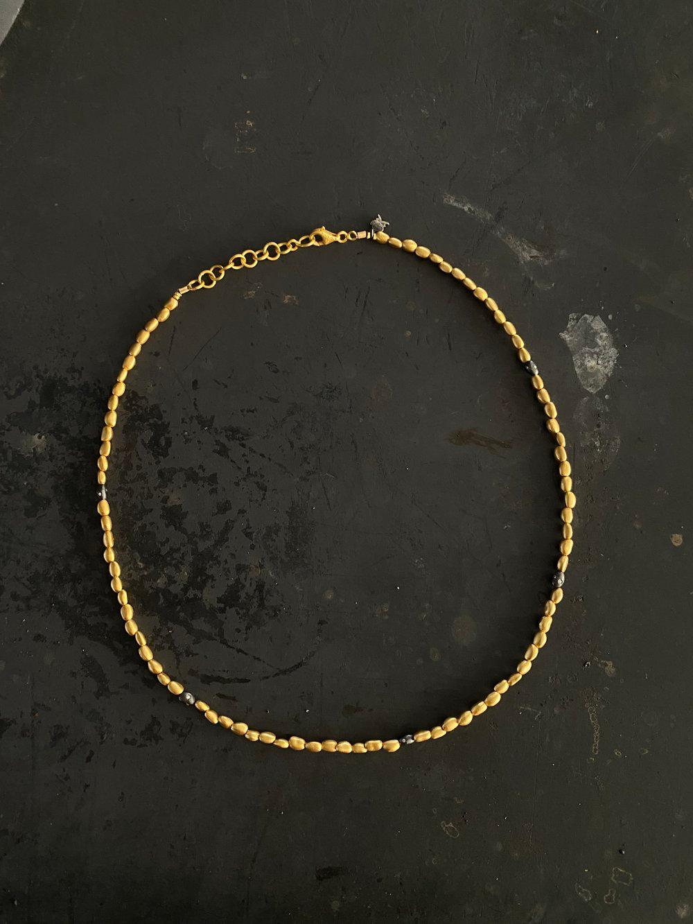 Round Cut Beaded Necklace with Diamond 24K Gold & SS by Kurtulan Jewellery For Sale