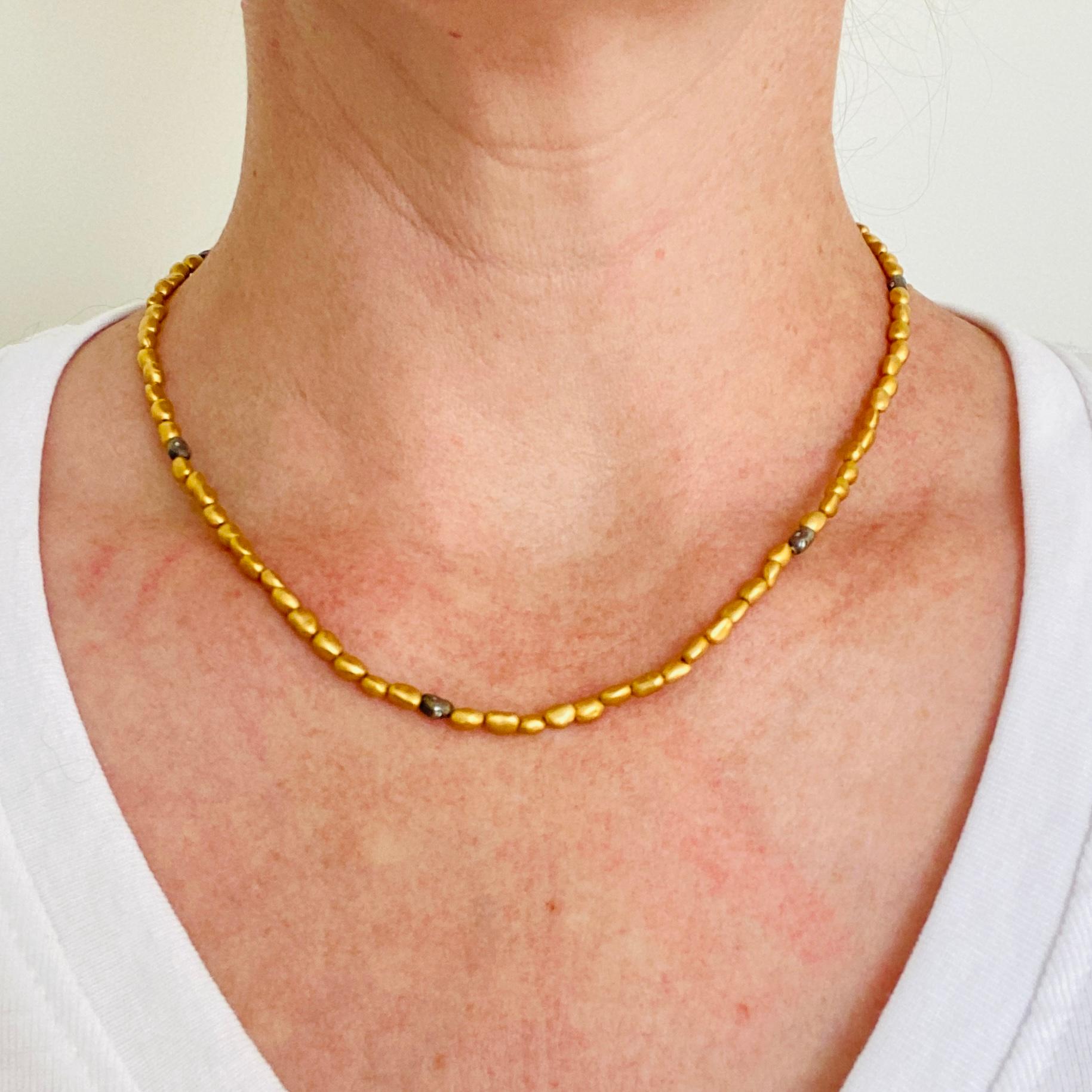 Beaded Necklace with Diamond 24K Gold & SS by Kurtulan Jewellery In New Condition For Sale In Bozeman, MT